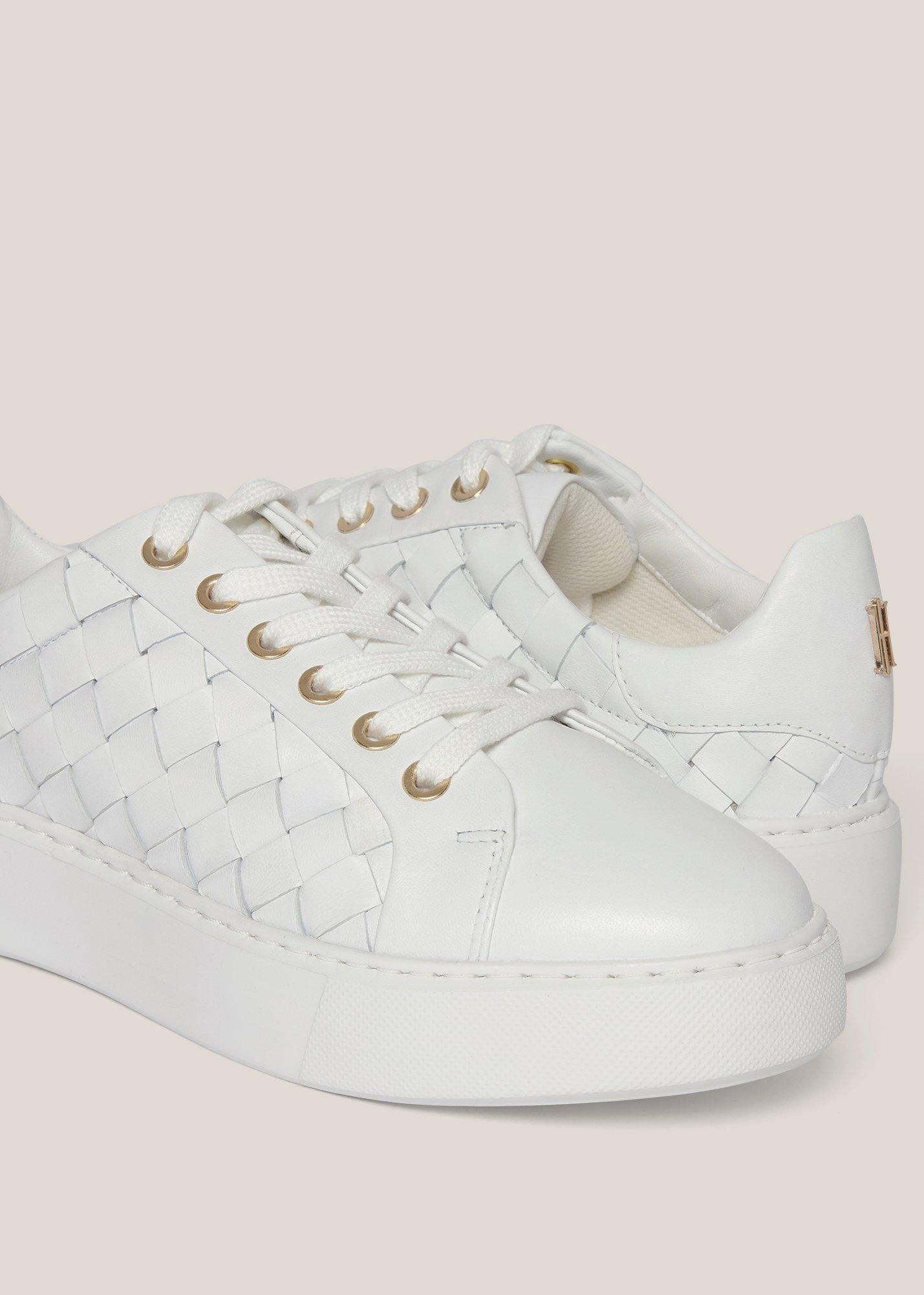 Ada Woven Leather Trainers, White, hi-res