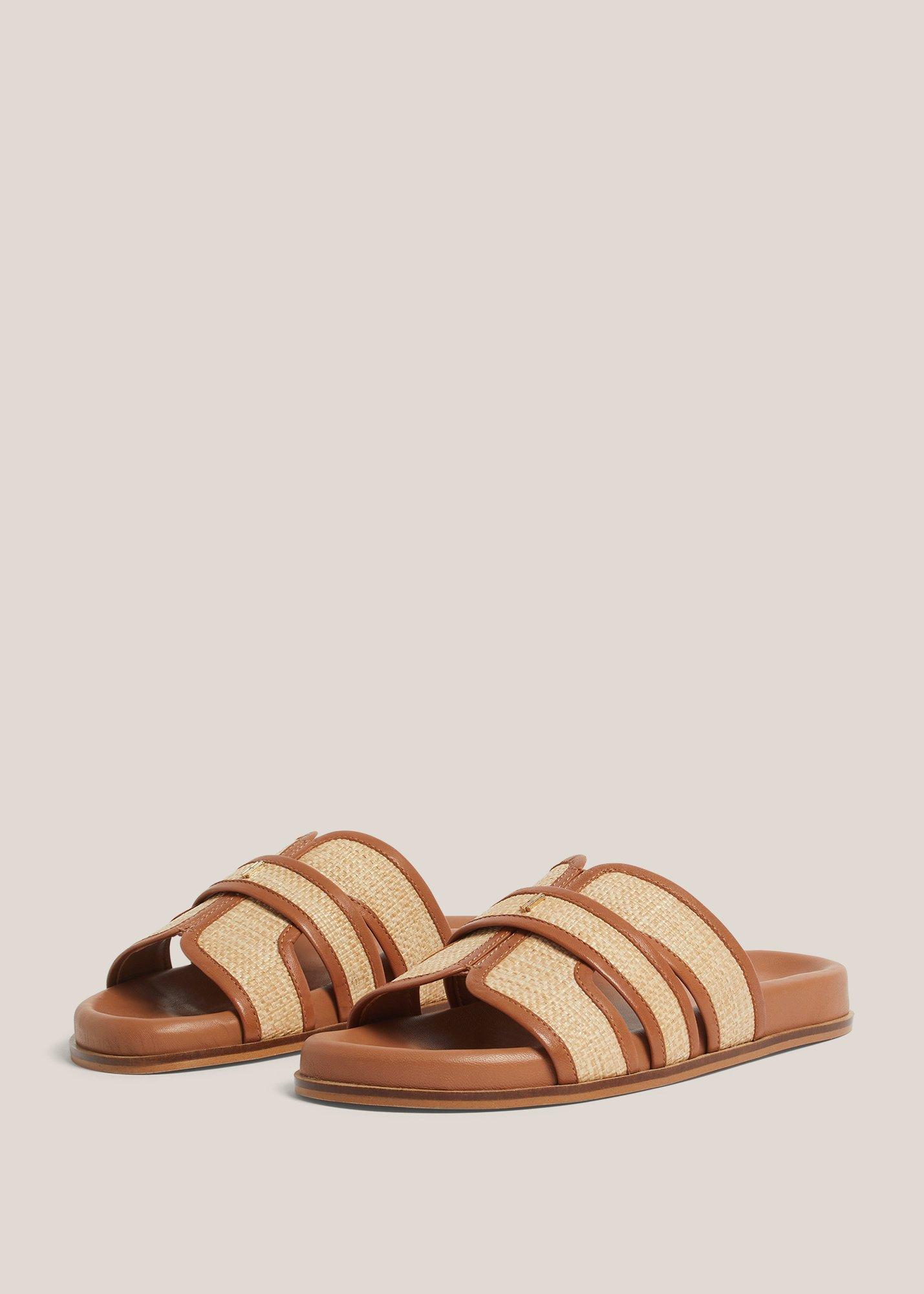 Emma Raffia Slides, Tan Natural, hi-res