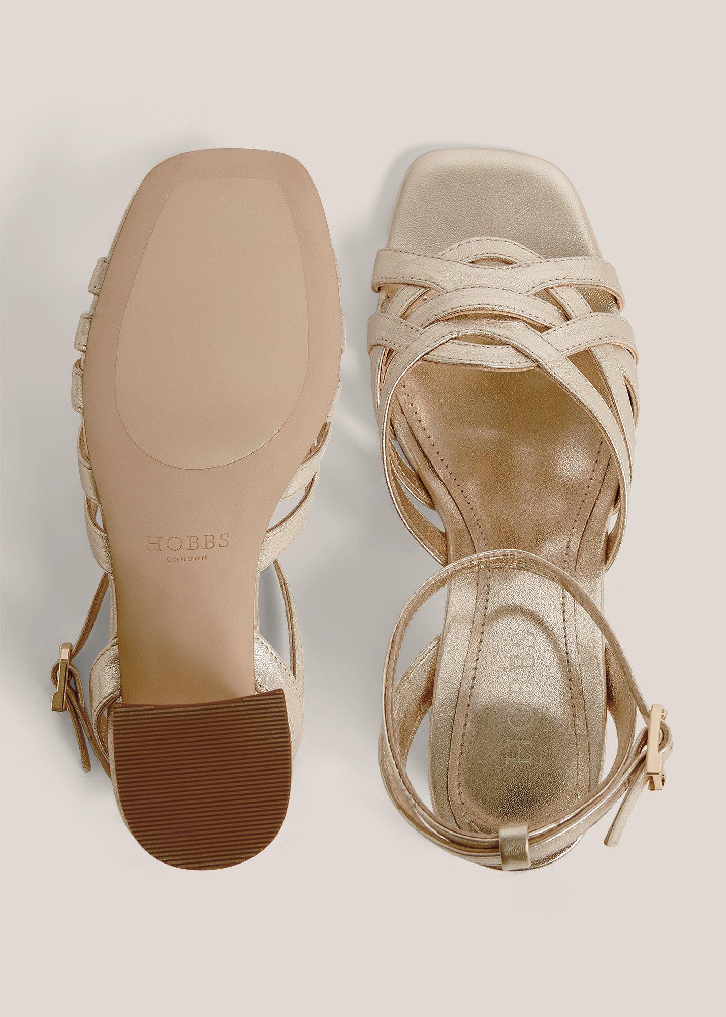 Emerson Leather Heeled Sandals, Gold, hi-res