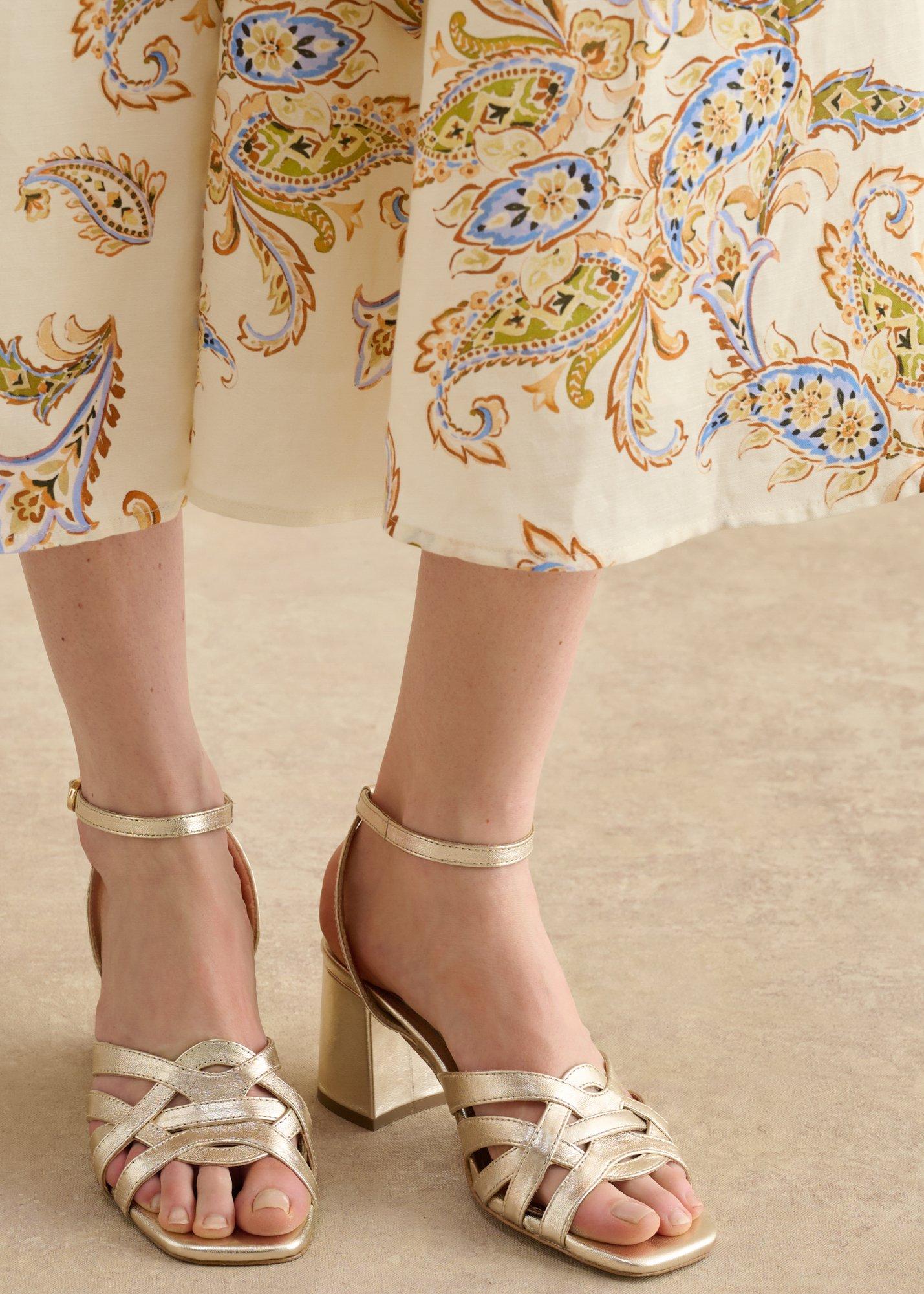 Emerson Leather Heeled Sandals, Gold, hi-res