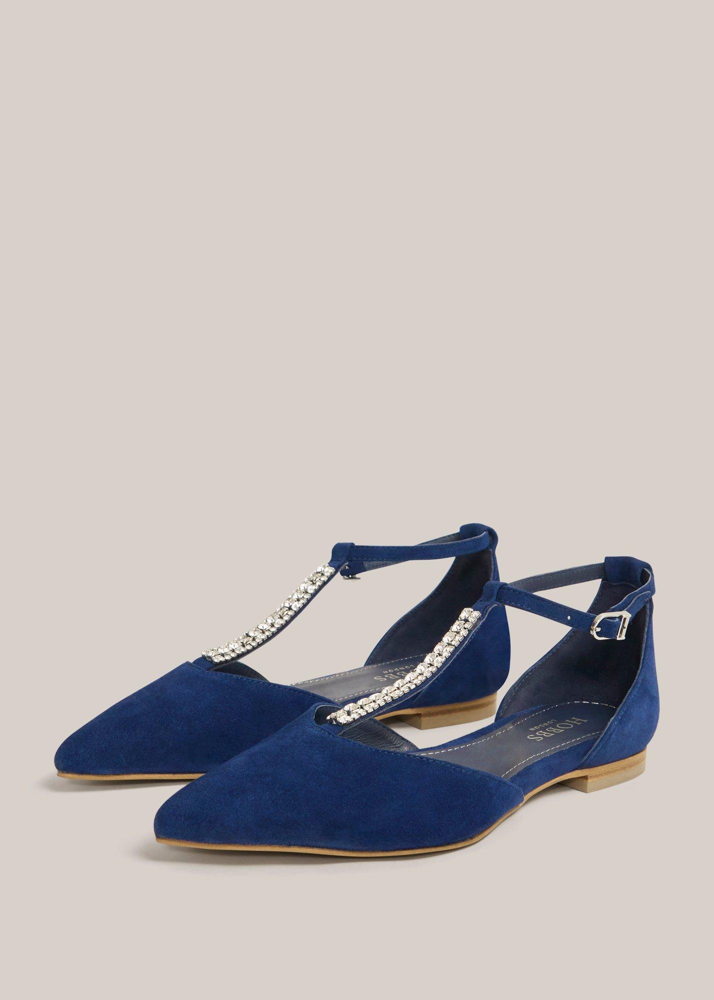 Eden Jewelled Suede Flats, Midnight Navy, hi-res