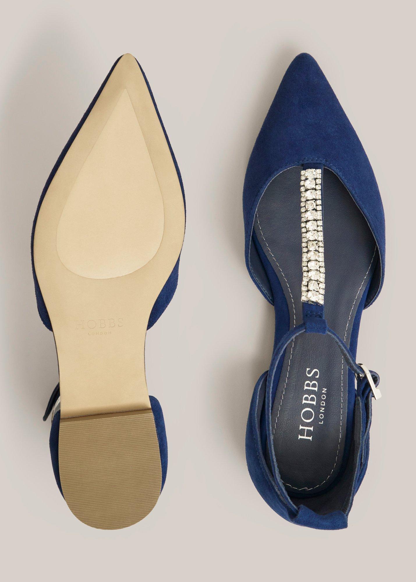 Eden Jewelled Suede Flats, Midnight Navy, hi-res