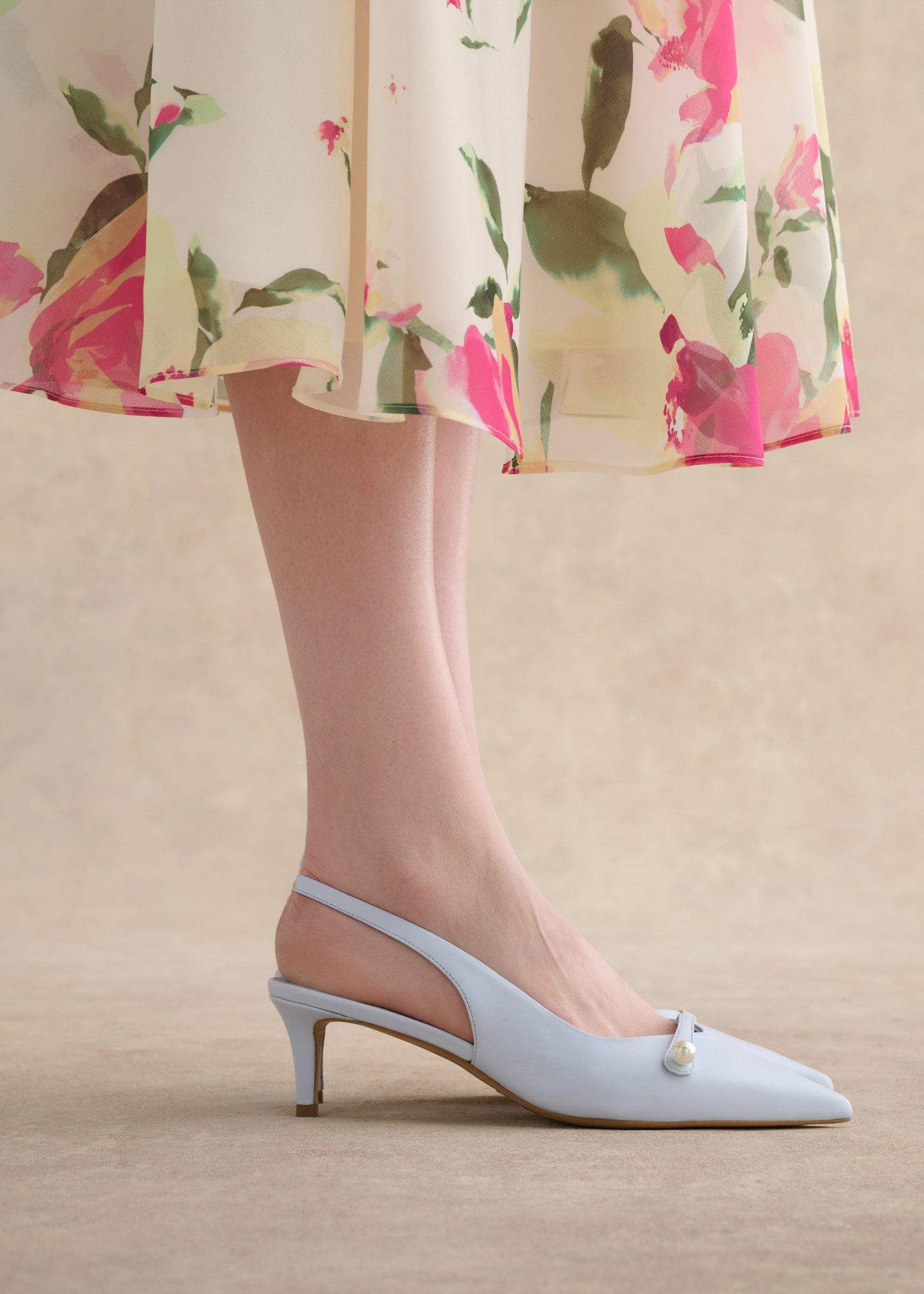 Serena Leather Slingbacks, Pale Blue, hi-res
