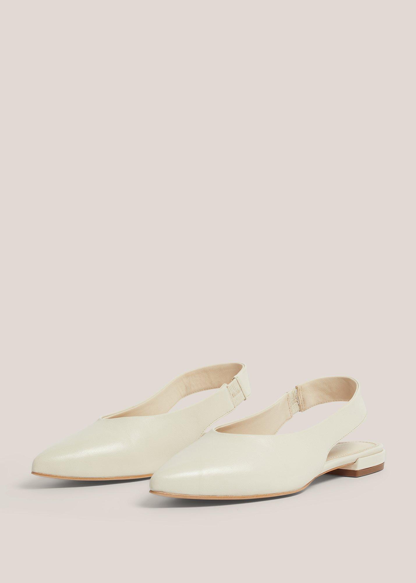Natalia Leather Flat Slingbacks, Warm Ivory, hi-res