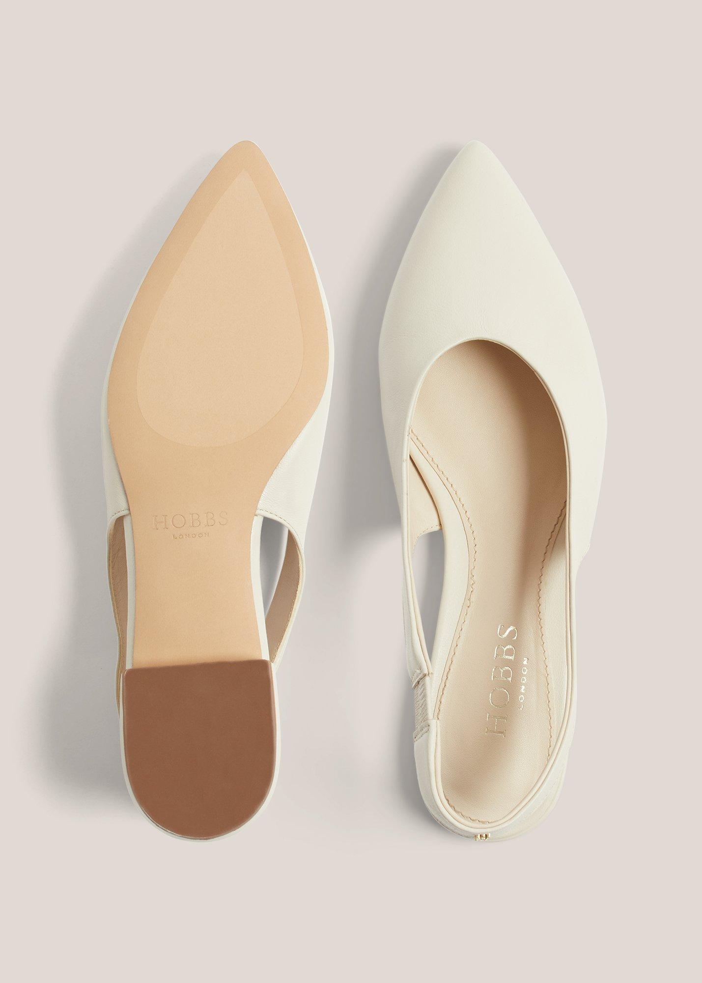Natalia Leather Flat Slingbacks, Warm Ivory, hi-res