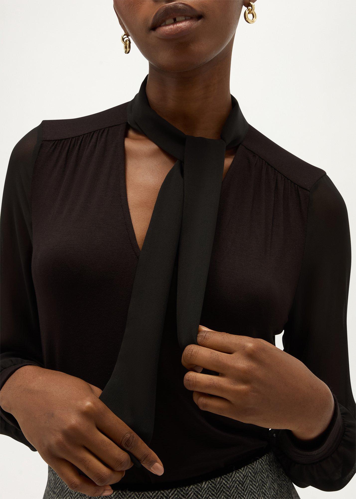 Tarini Tie Neck Top, Black, hi-res