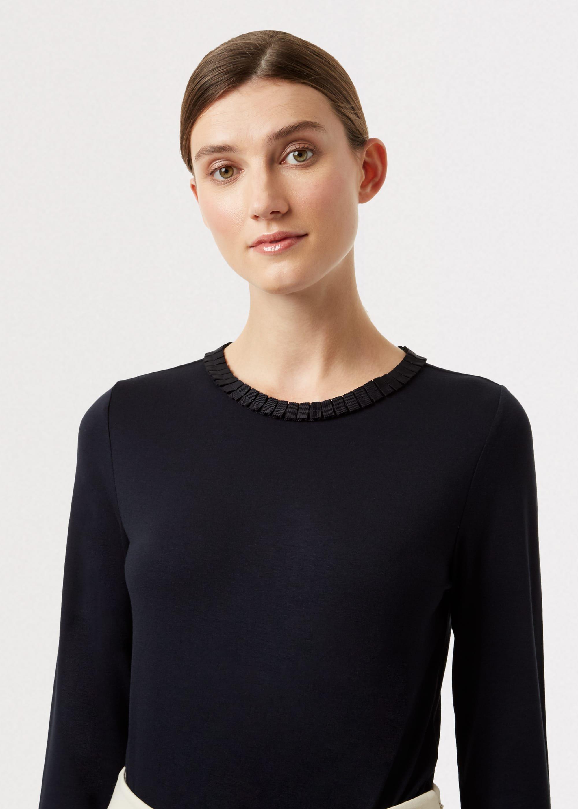 Kirby Pleat Neck Top, Navy, hi-res
