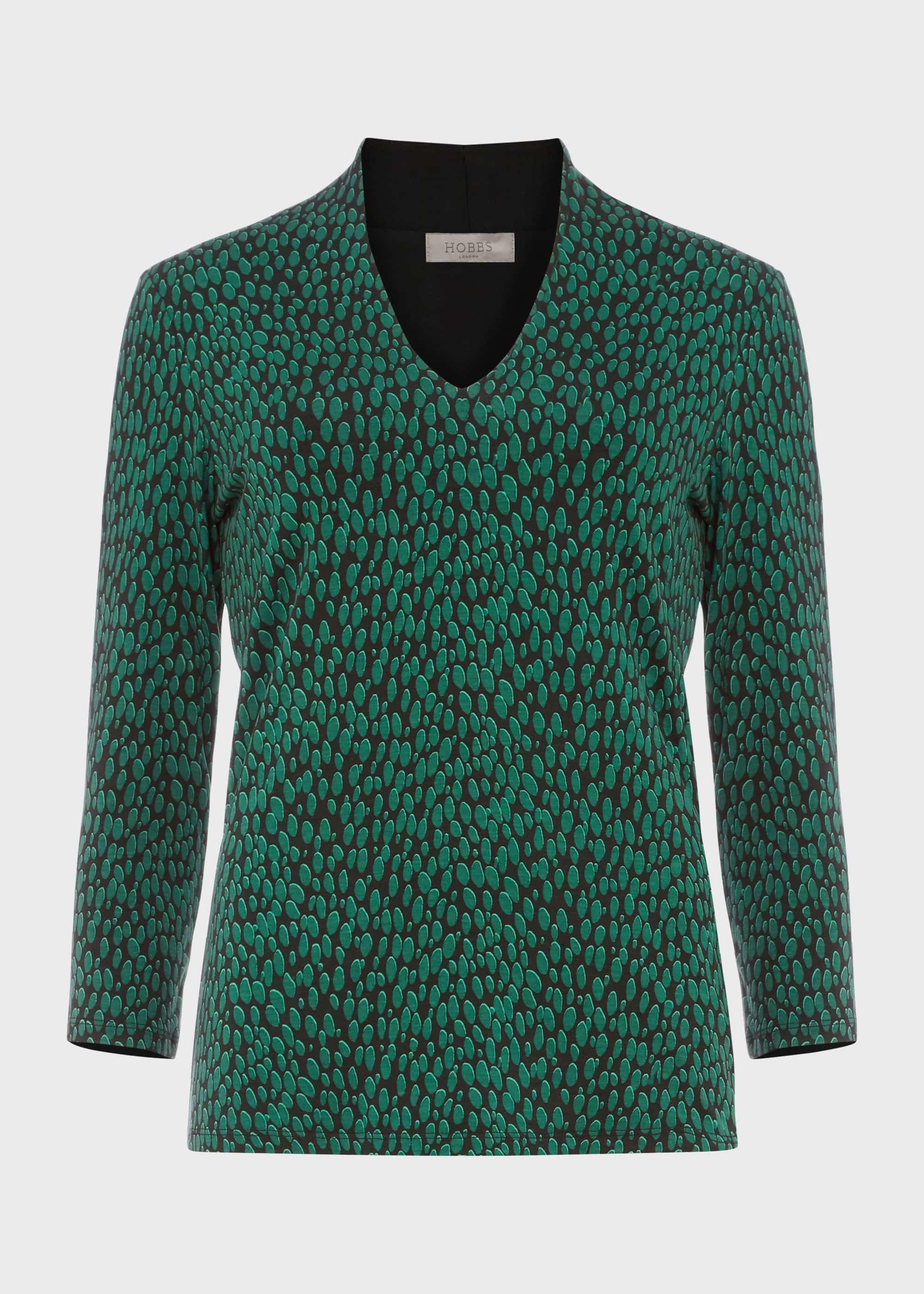 Aimee Printed Top, Green Blk, hi-res