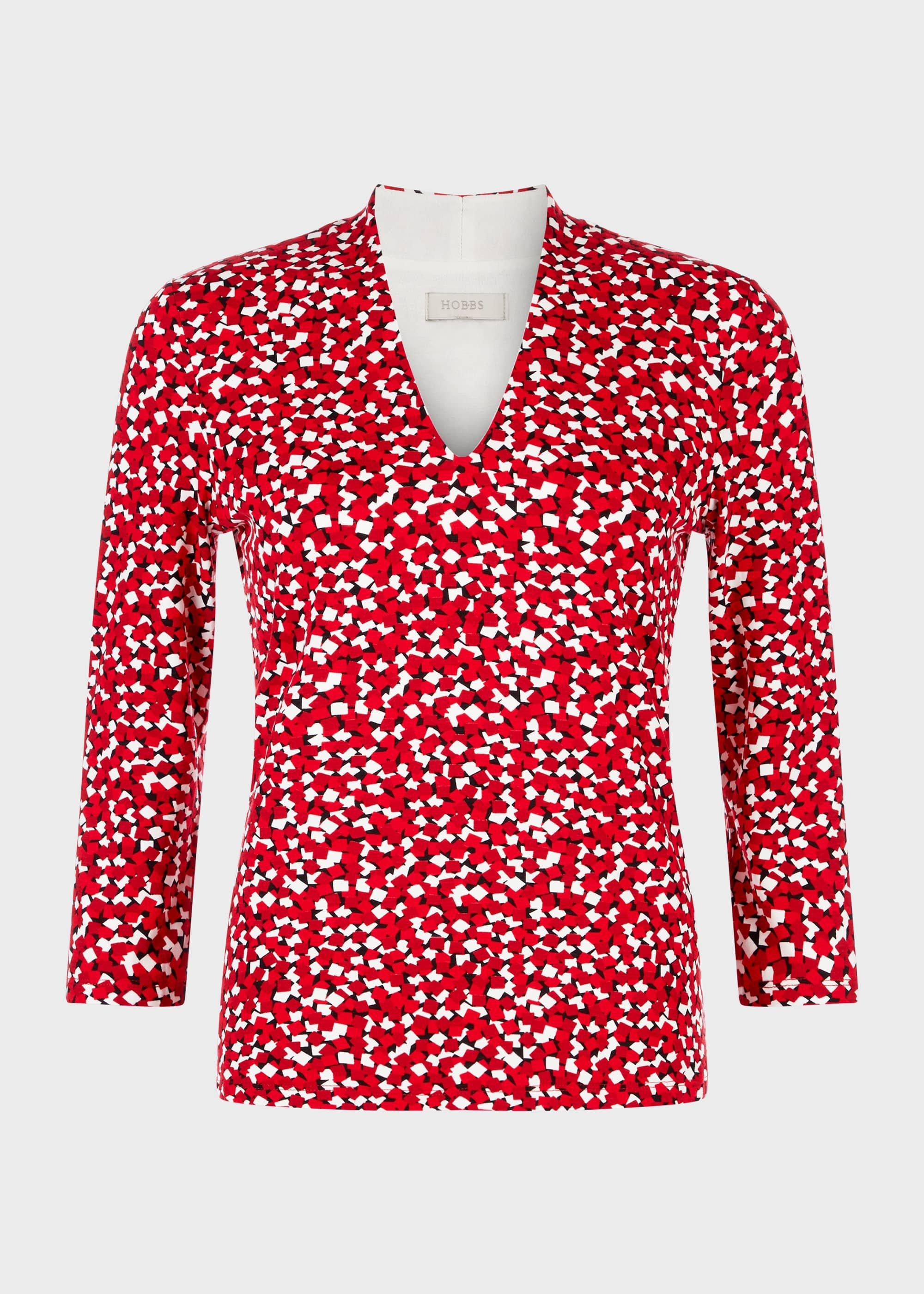 Aimee Printed Top, Red Ivory, hi-res