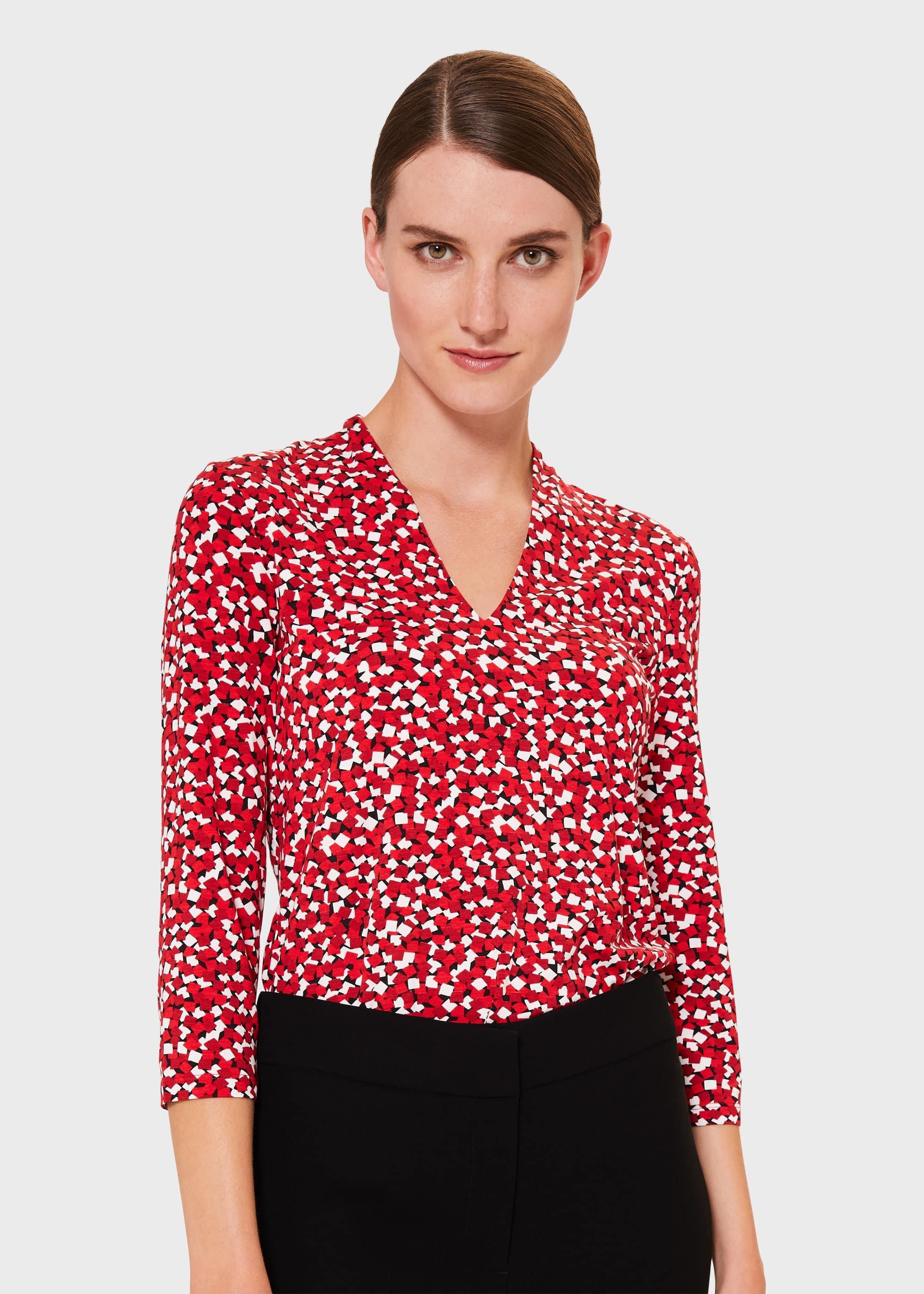 Aimee Printed Top, Red Ivory, hi-res