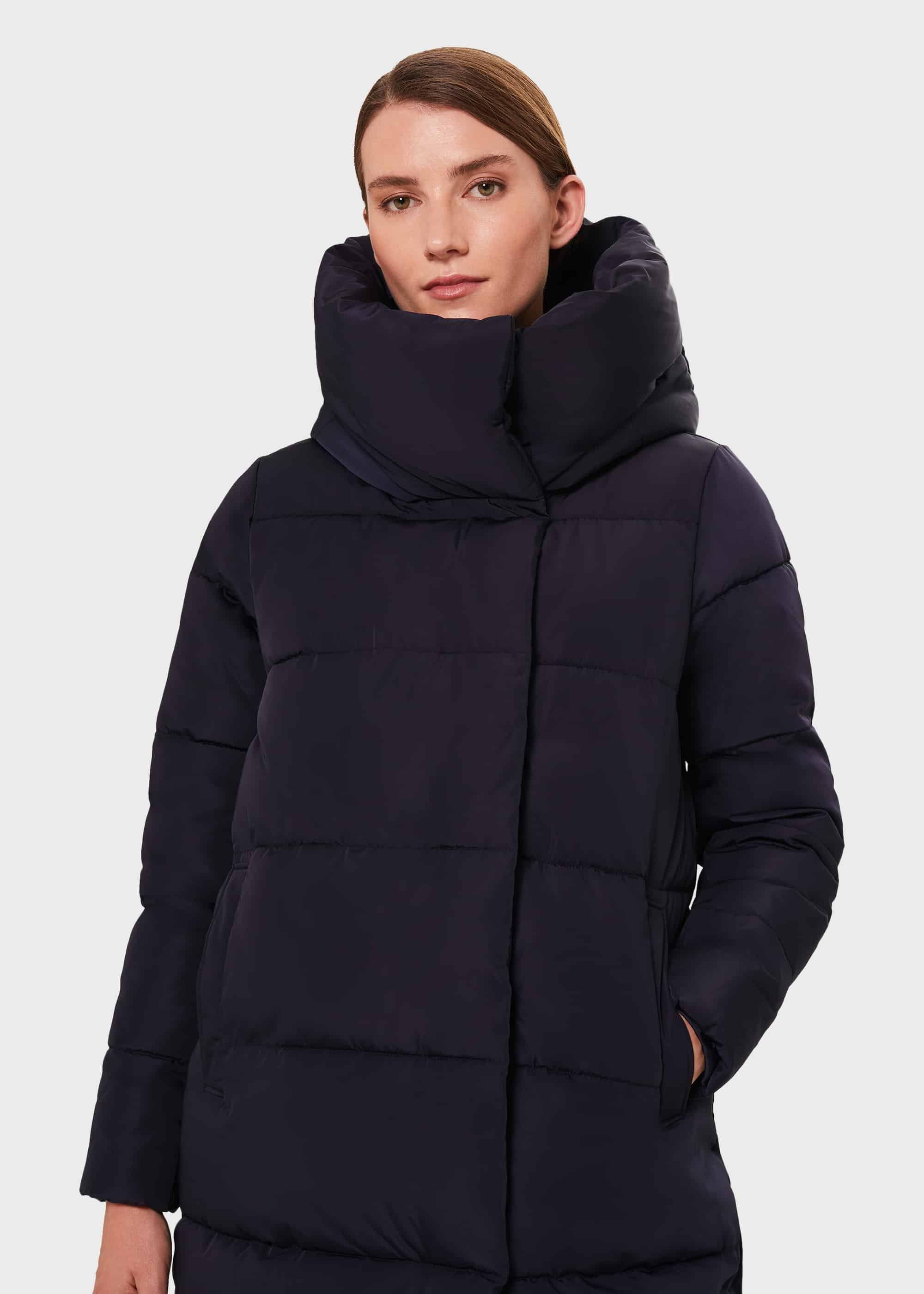 Heather Puffer Jacket With Hood, Navy, hi-res
