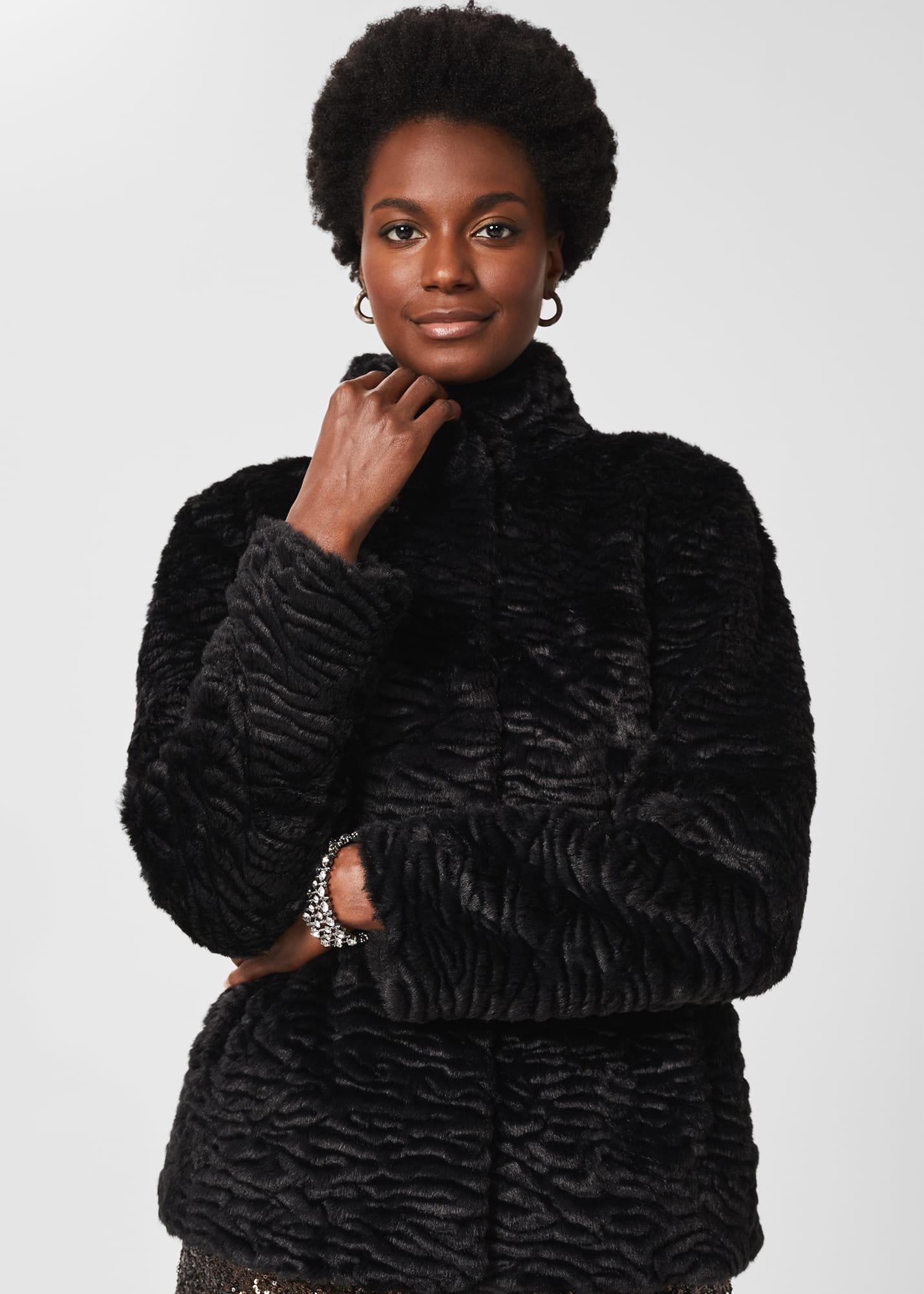 Lia Faux Fur Coat, Black, hi-res