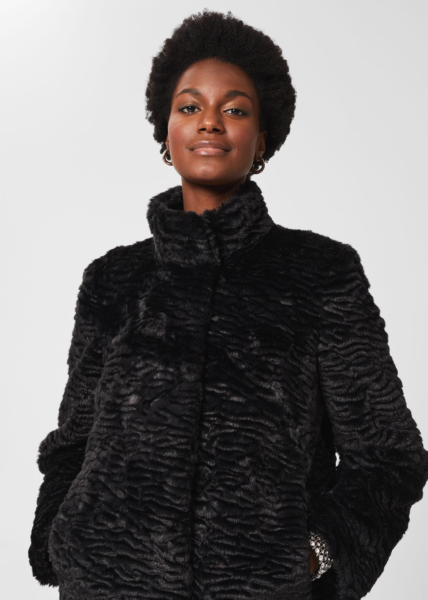Lia Faux Fur Coat, Black, hi-res