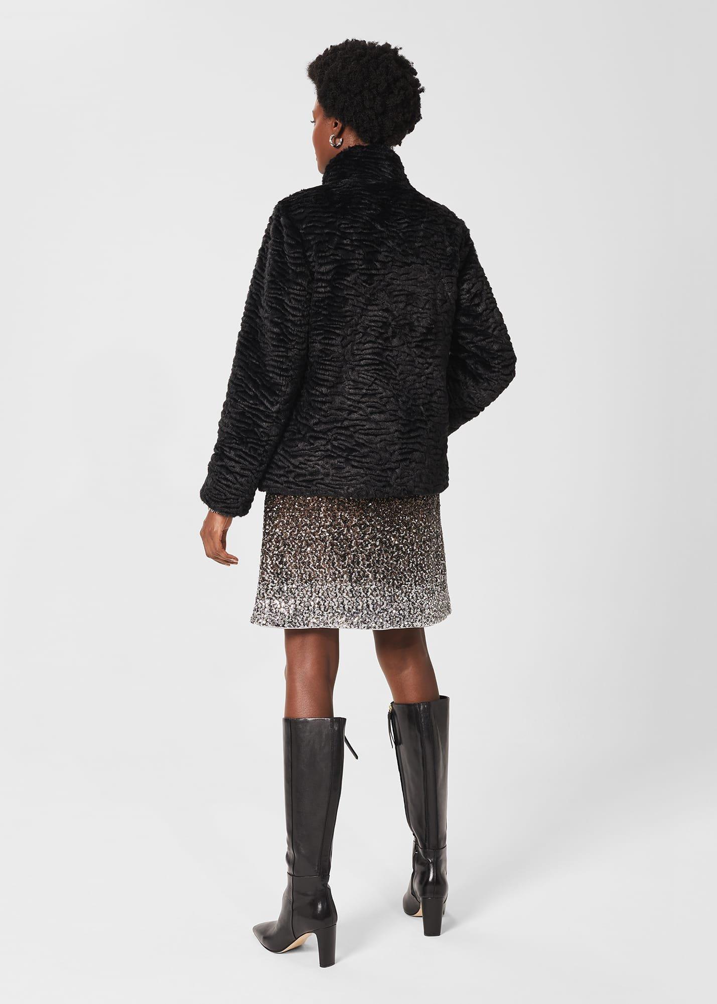 Lia Faux Fur Coat, Black, hi-res