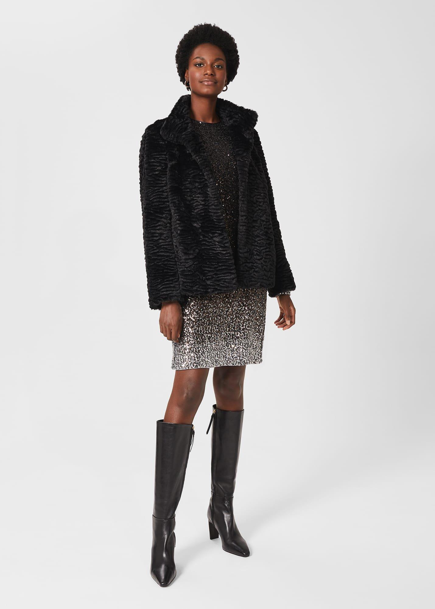 Lia Faux Fur Coat, Black, hi-res