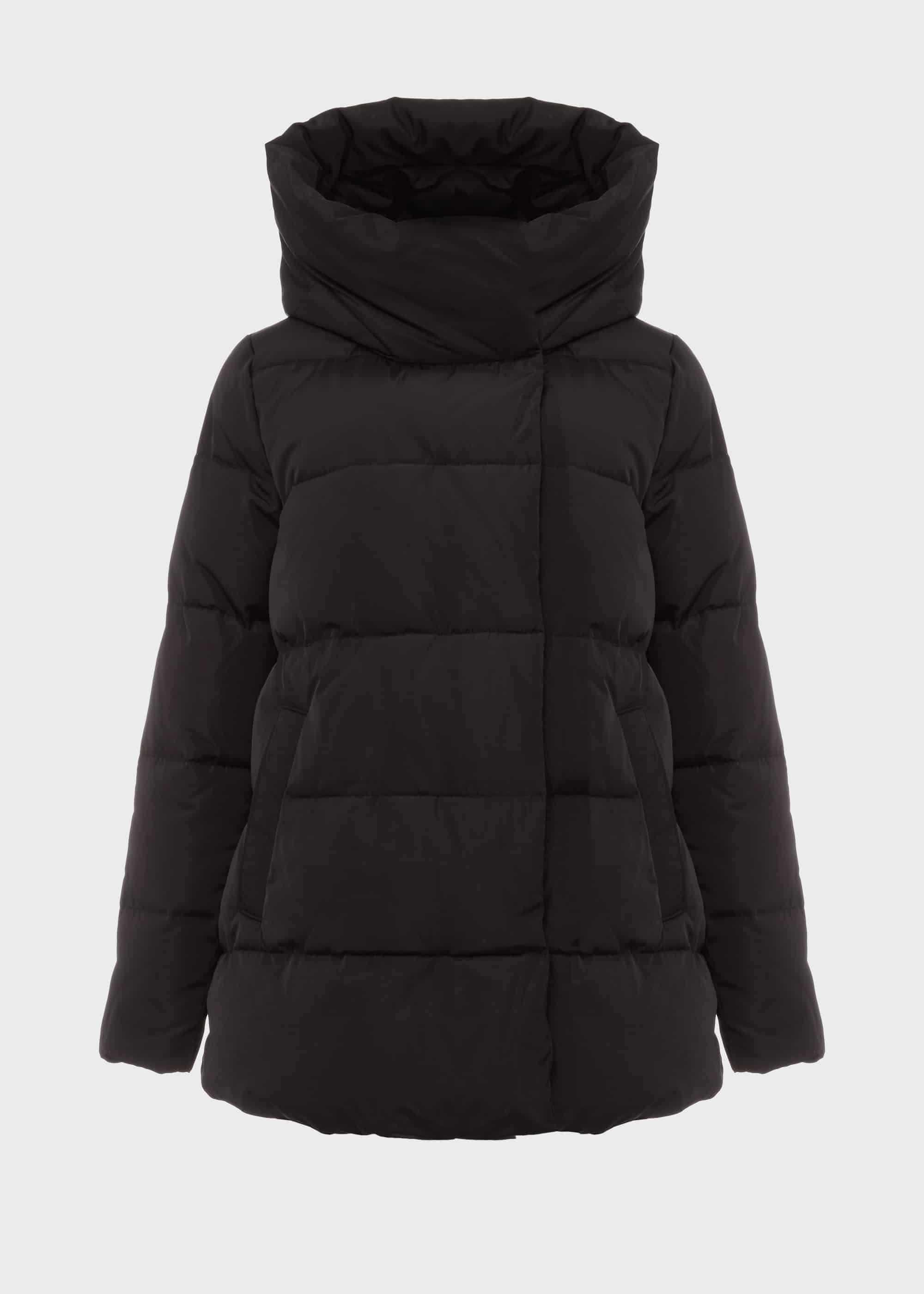 Short Heather Puffer Jacket With Hood, Black, hi-res
