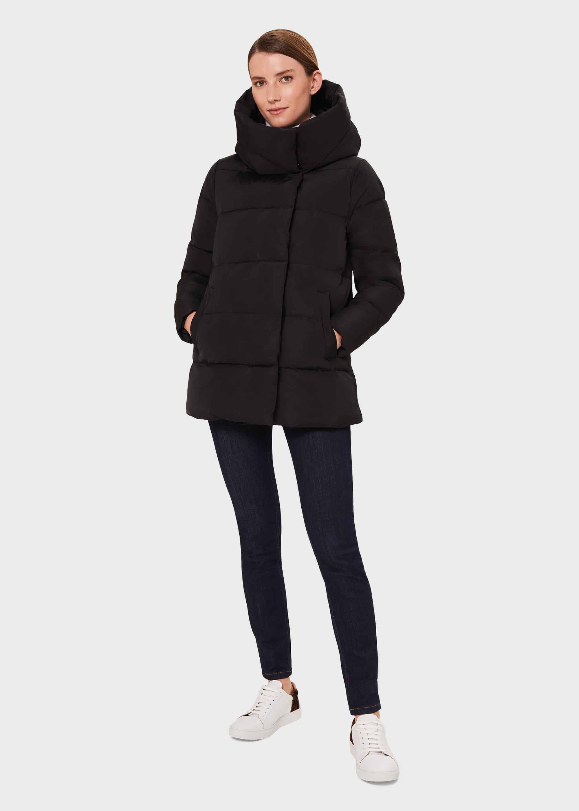 Short Heather Puffer Jacket With Hood, Black, hi-res