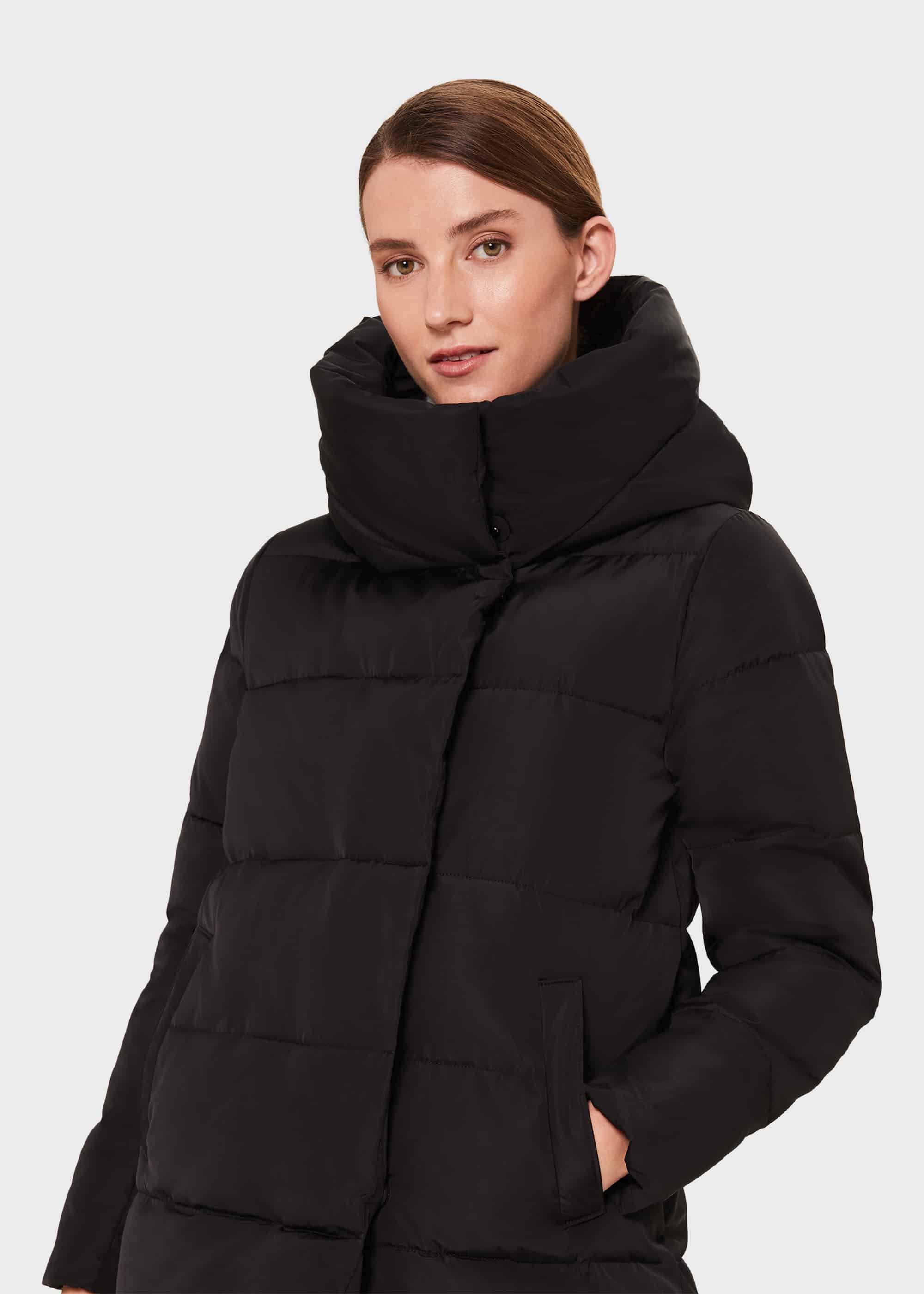 Short Heather Puffer Jacket With Hood, Black, hi-res