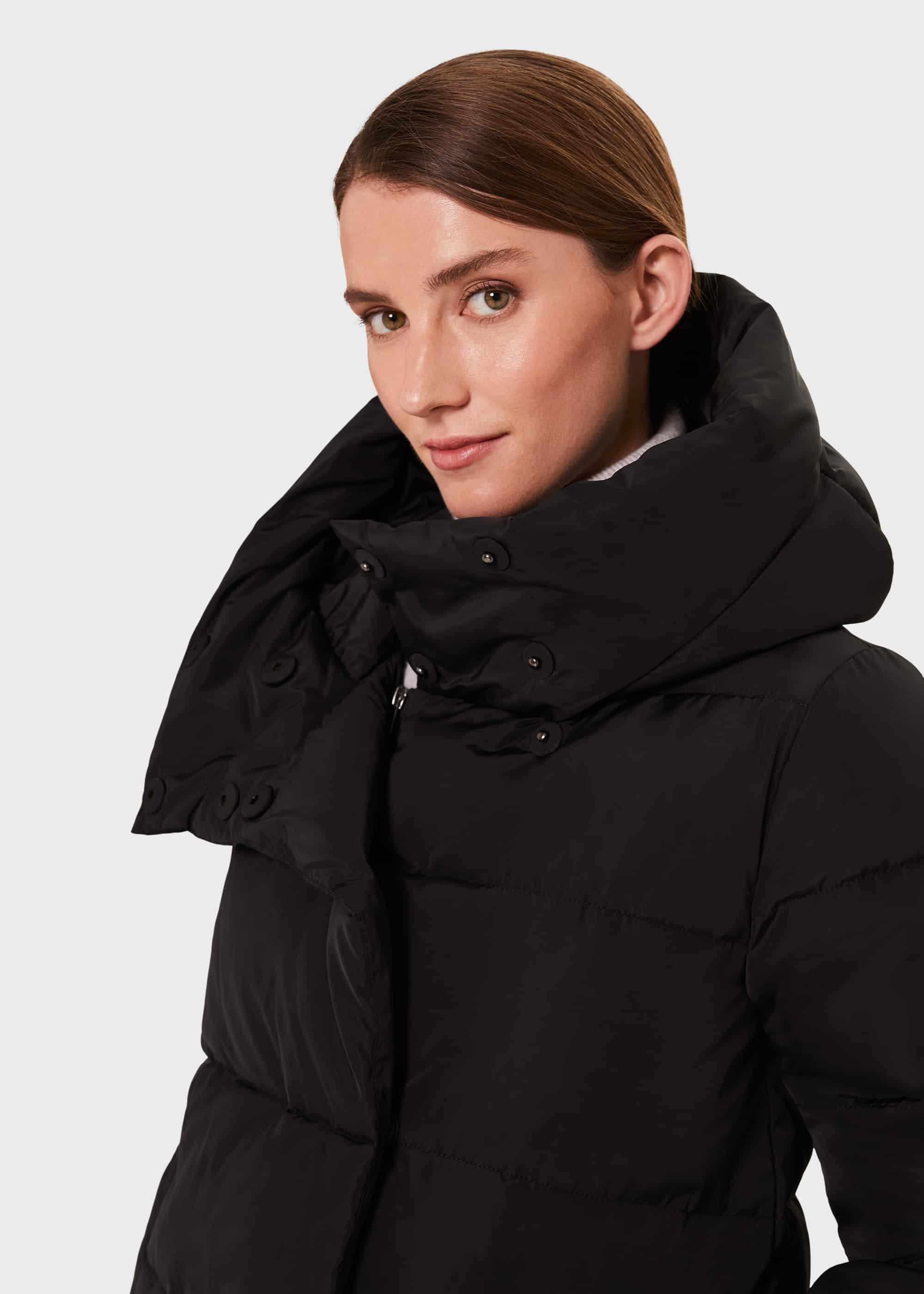 Short Heather Puffer Jacket With Hood, Black, hi-res