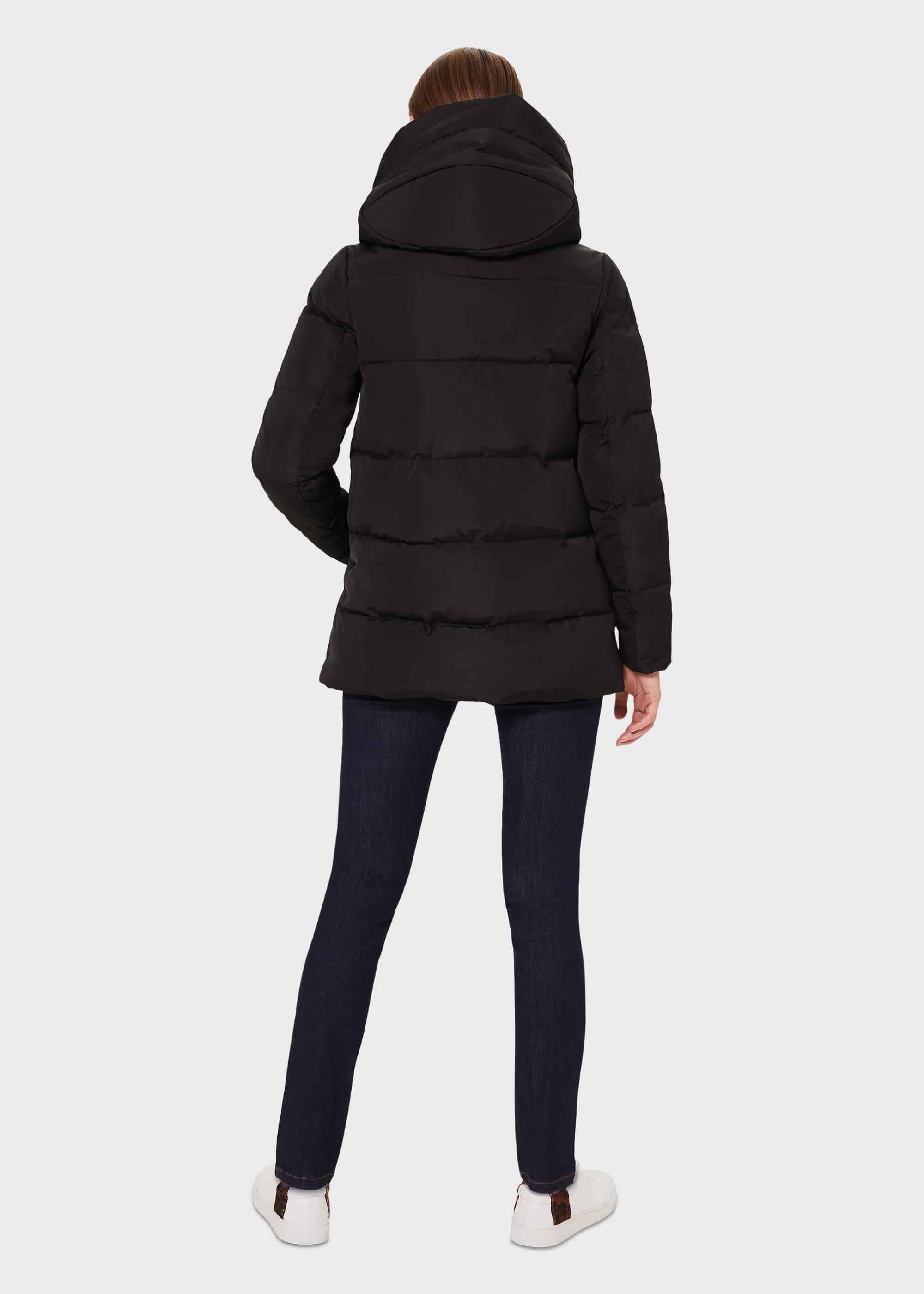 Short Heather Puffer Jacket With Hood, Black, hi-res