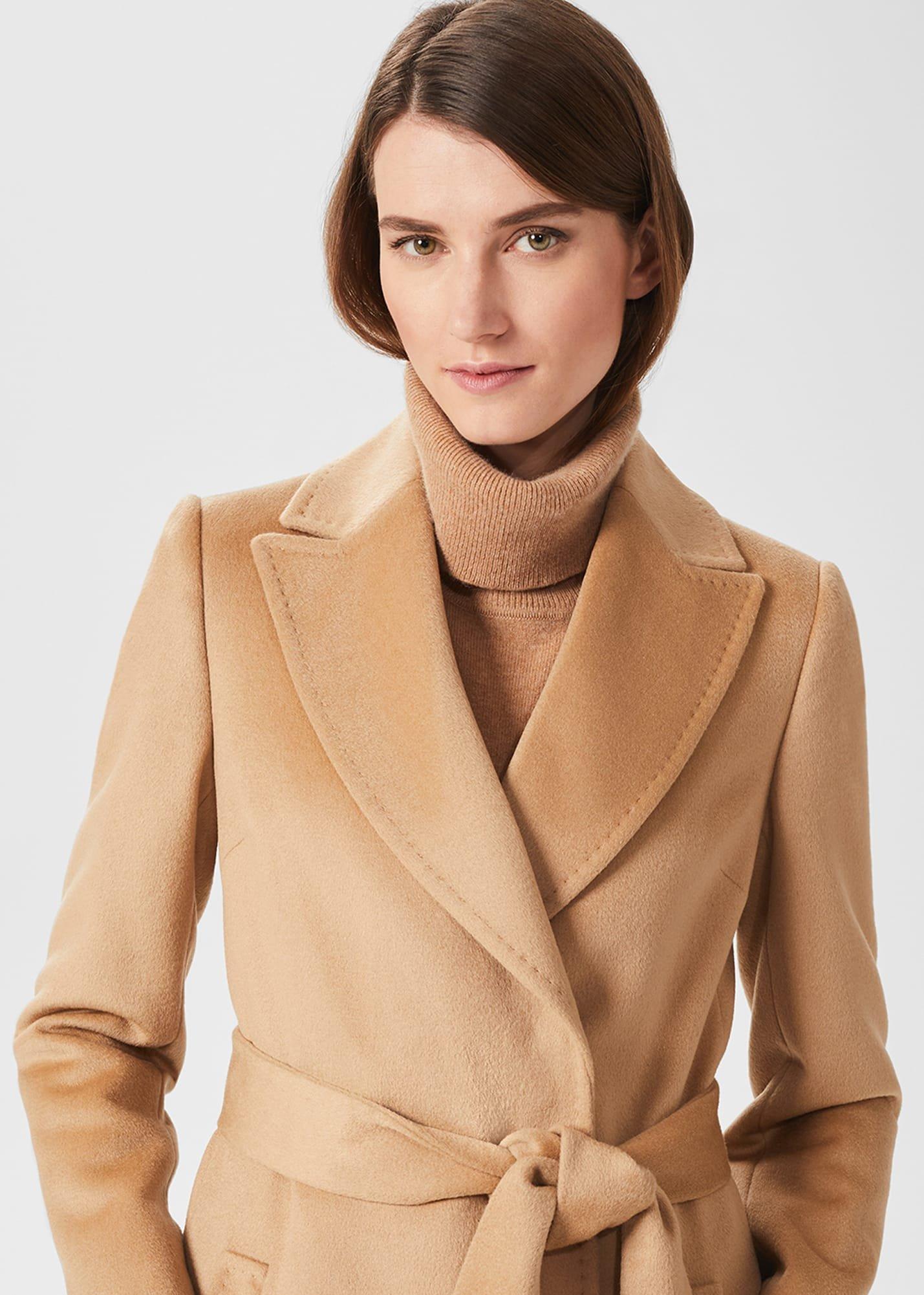 Fleur Wool Coat With Faux Fur Collar, Camel, hi-res