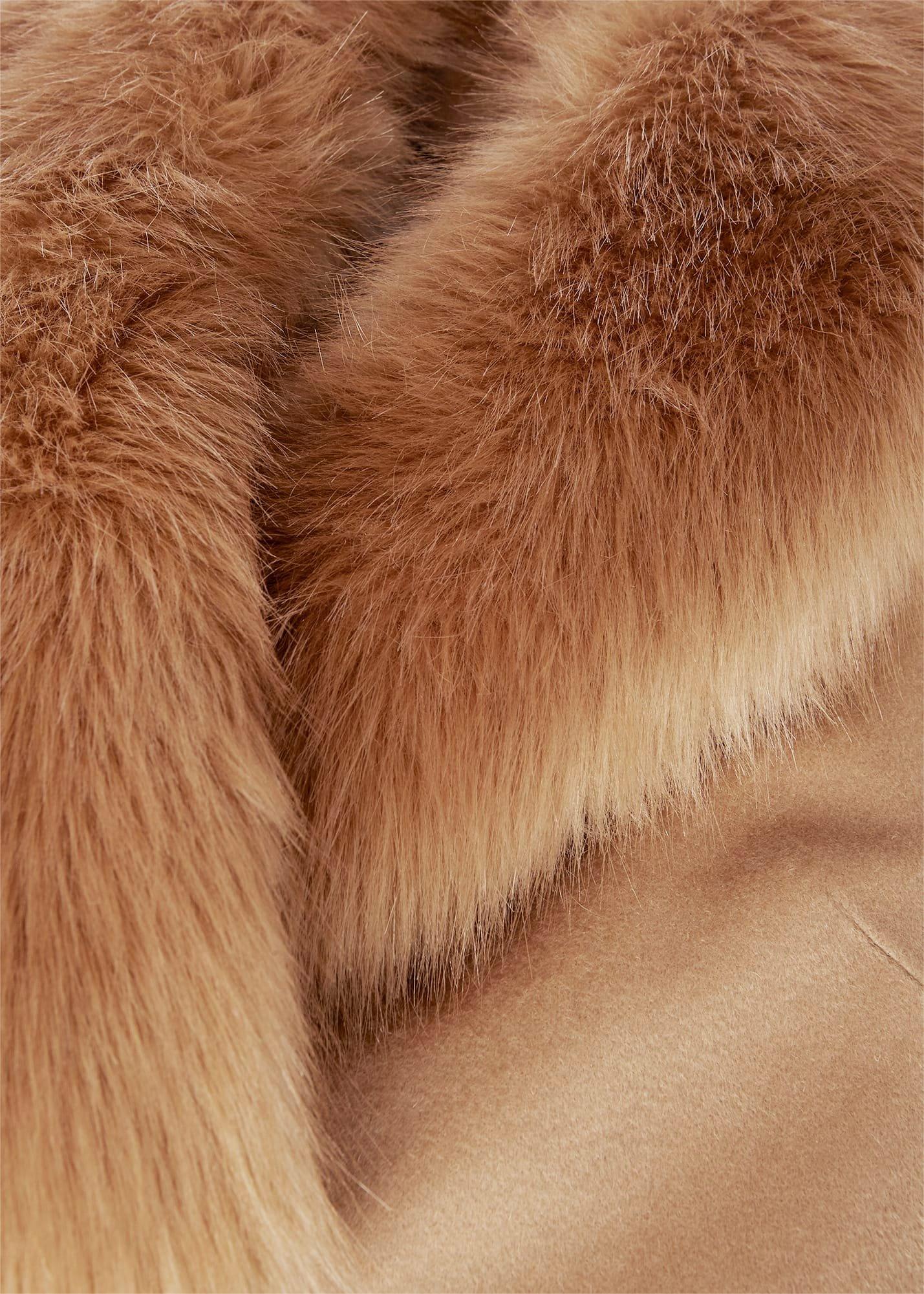 Fleur Wool Coat With Faux Fur Collar, Camel, hi-res