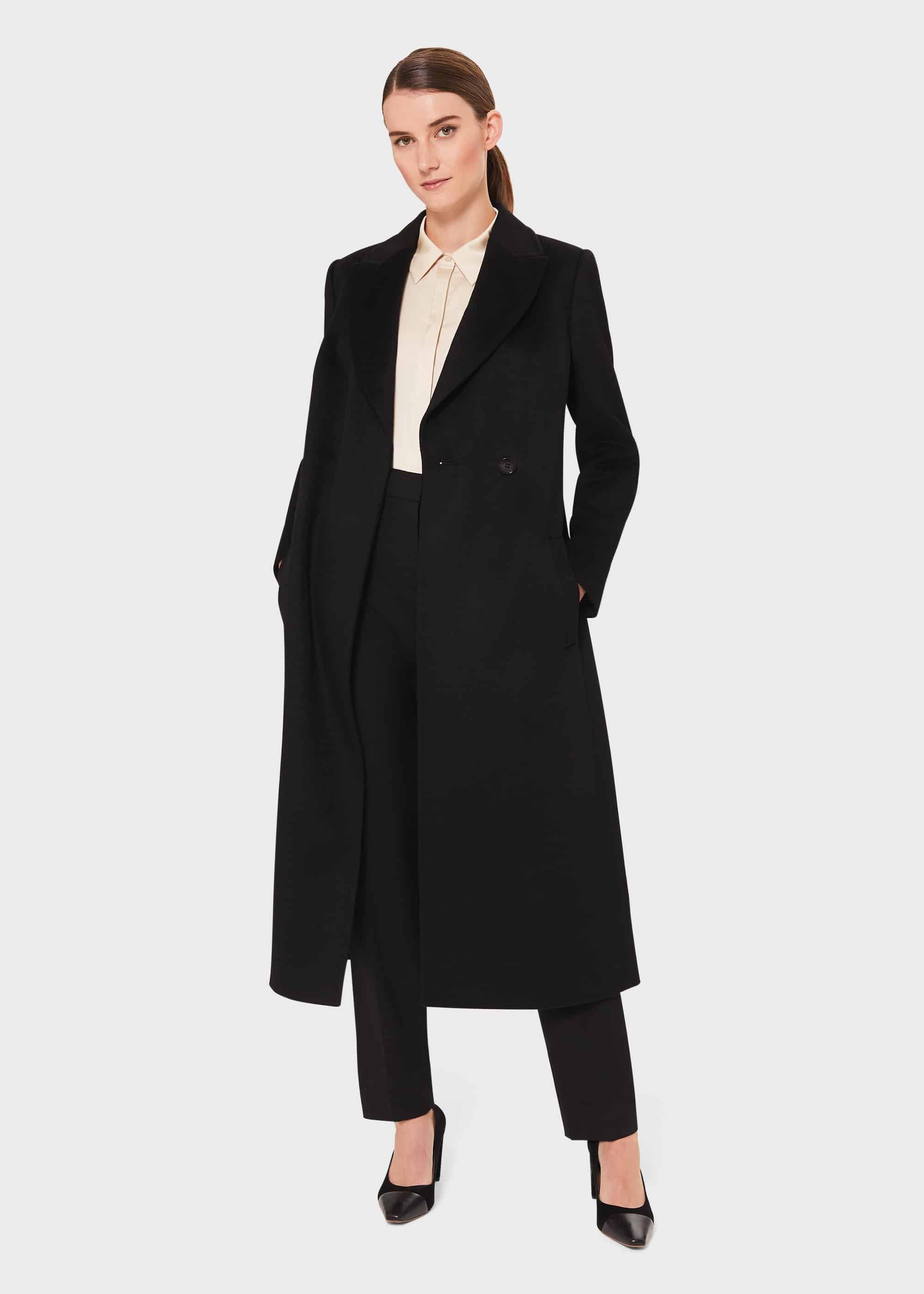 Petite Olivia Wool Wrap Coat, Black, hi-res