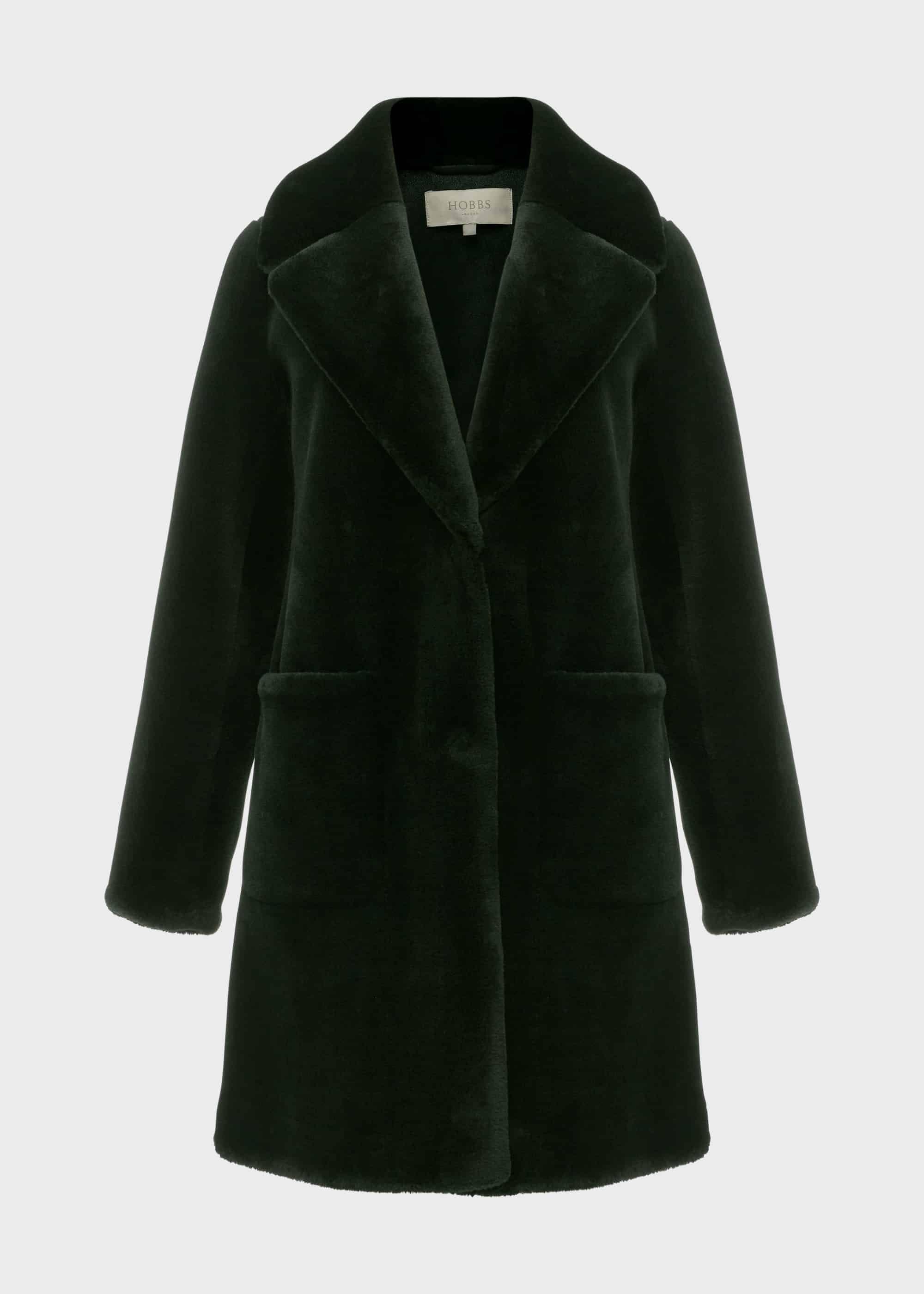 Ioanna Faux Fur Collar Coat, Dark Green, hi-res