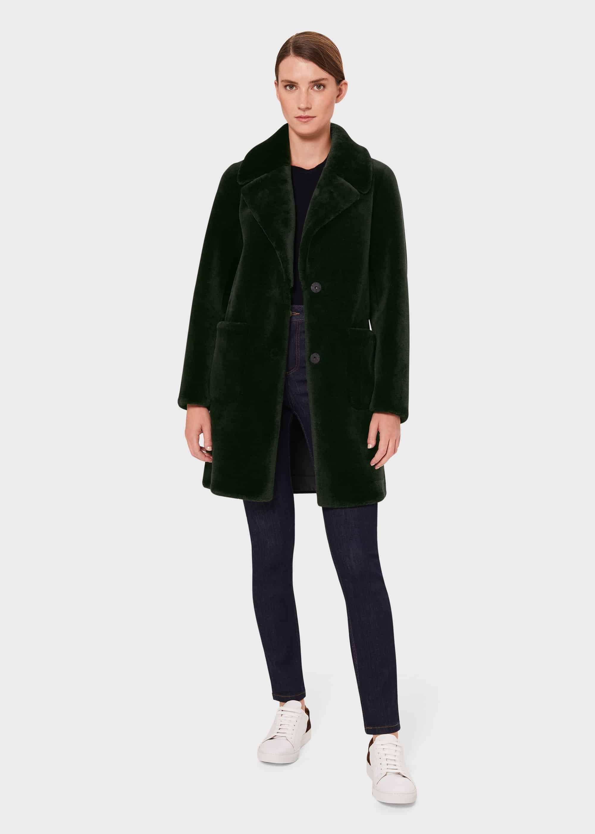 Ioanna Faux Fur Collar Coat, Dark Green, hi-res