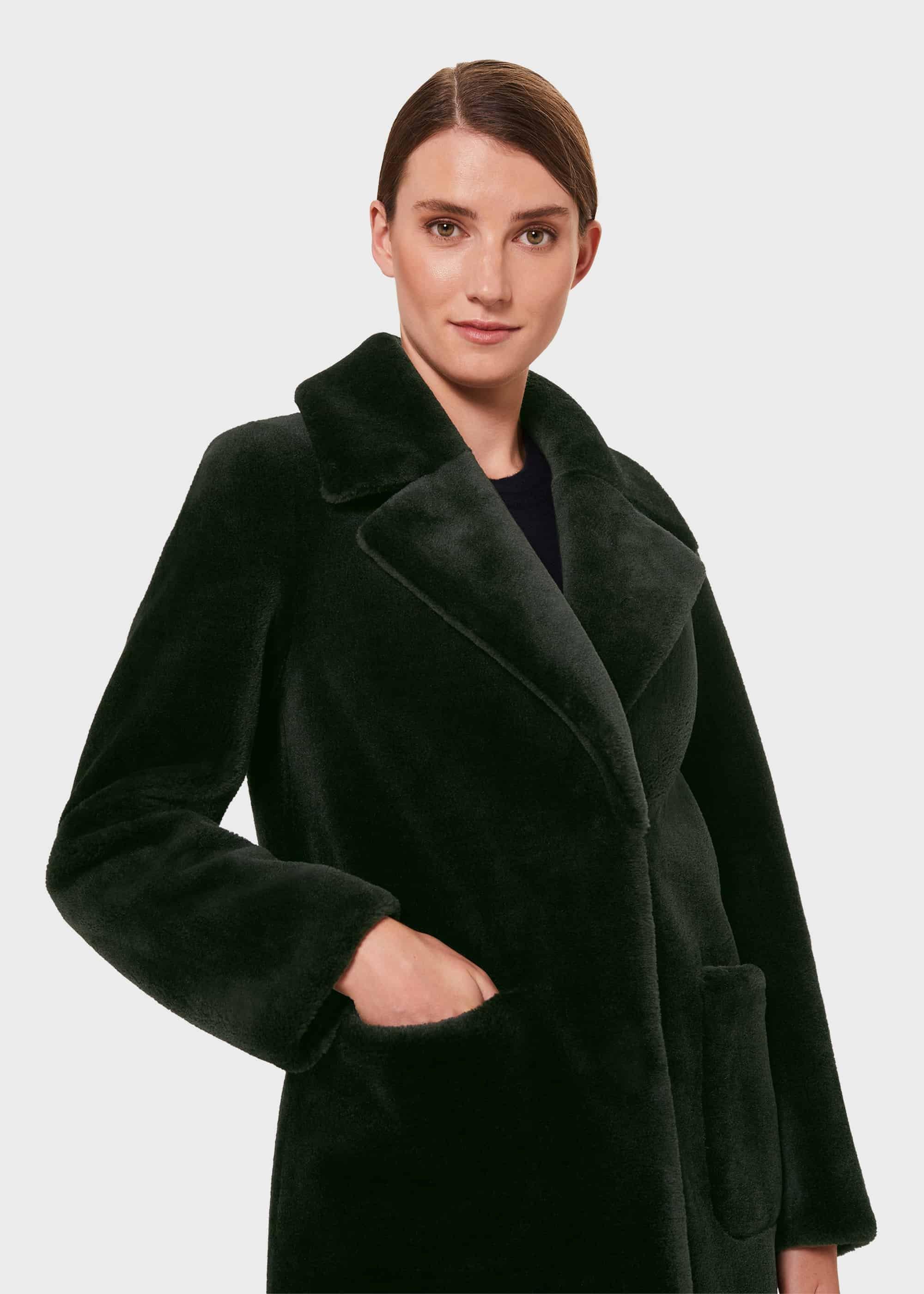 Ioanna Faux Fur Collar Coat, Dark Green, hi-res