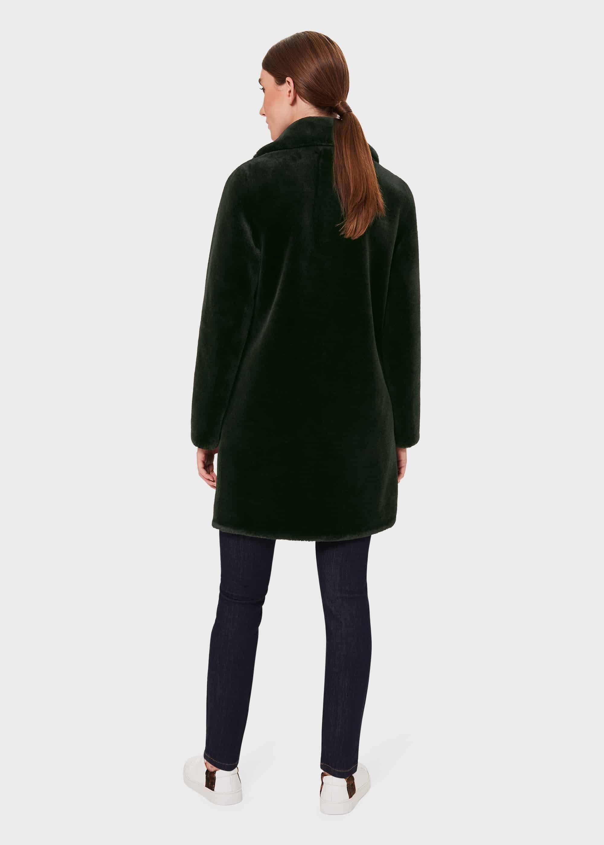 Ioanna Faux Fur Collar Coat, Dark Green, hi-res