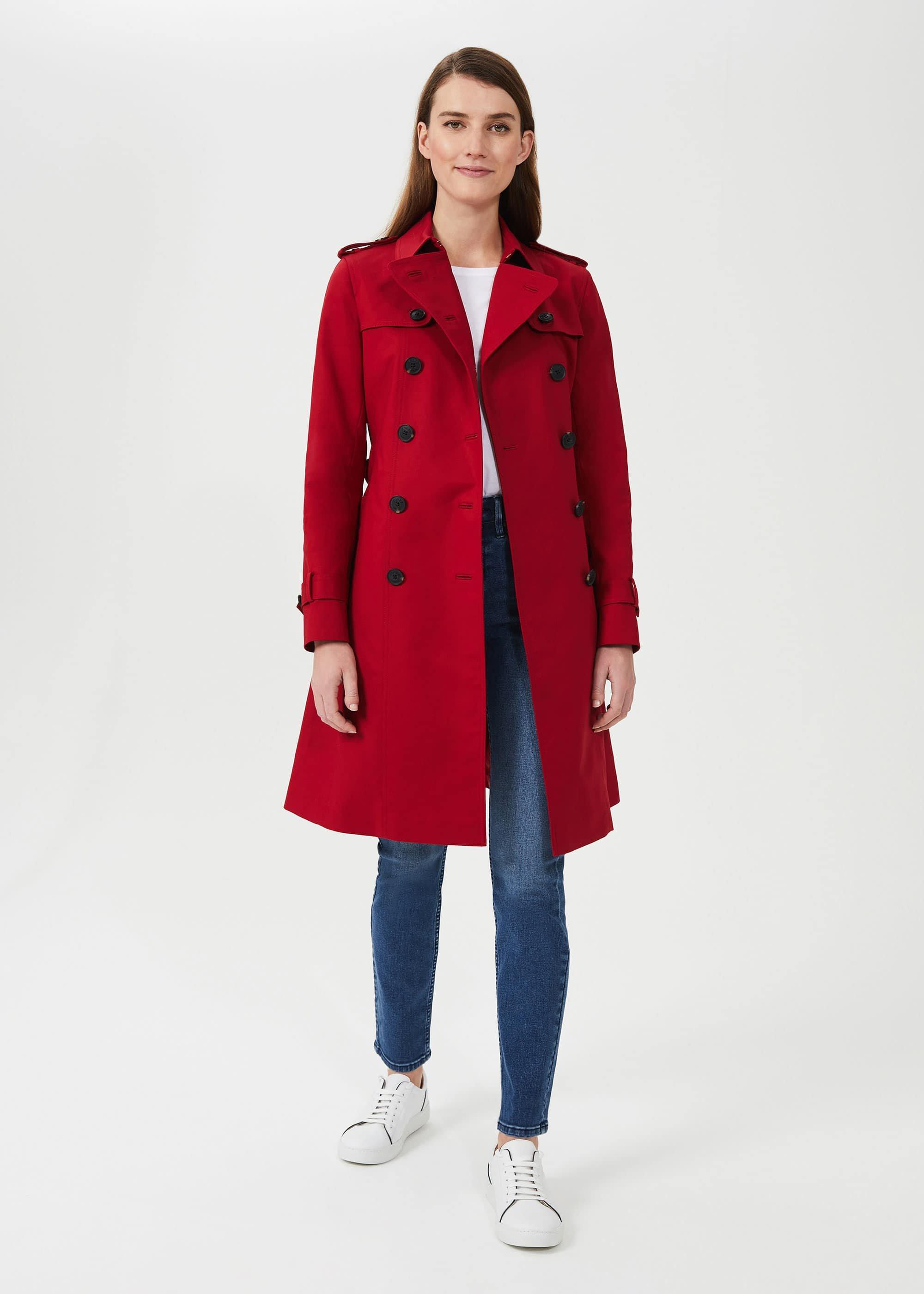Saskia Water Resistant Trench Coat, Red, hi-res