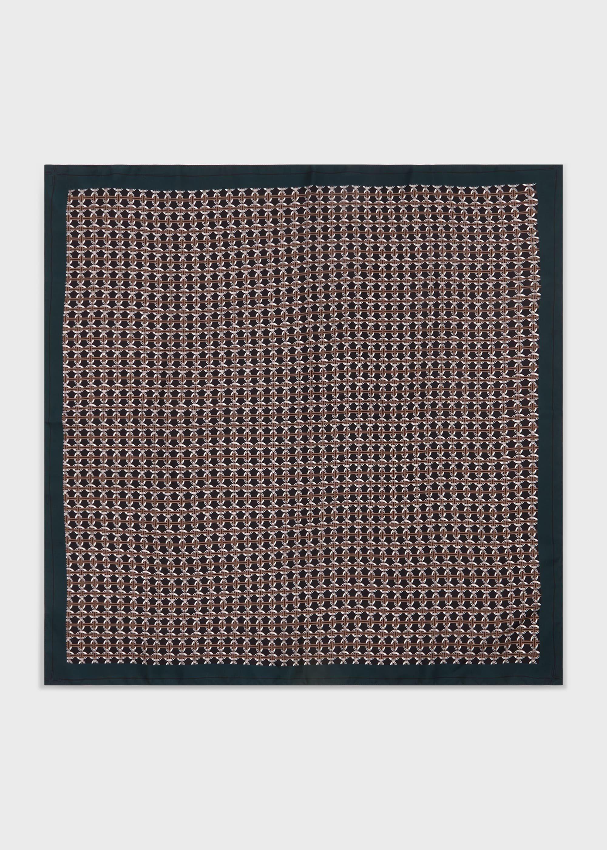 Alison Silk Geo Scarf, Navy Leaf Green, hi-res