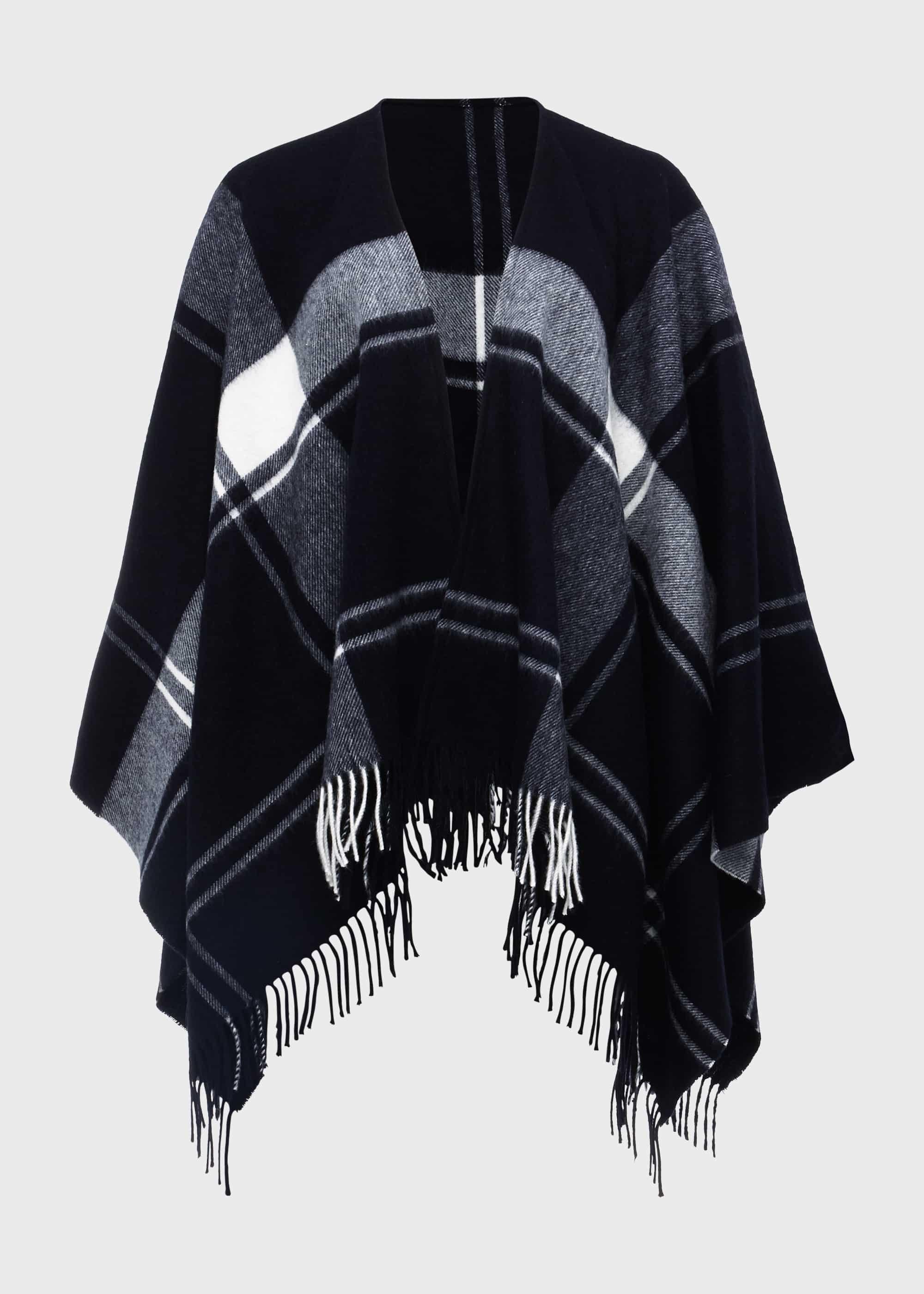 Lori Wool Check Cape, Navy Ivory, hi-res