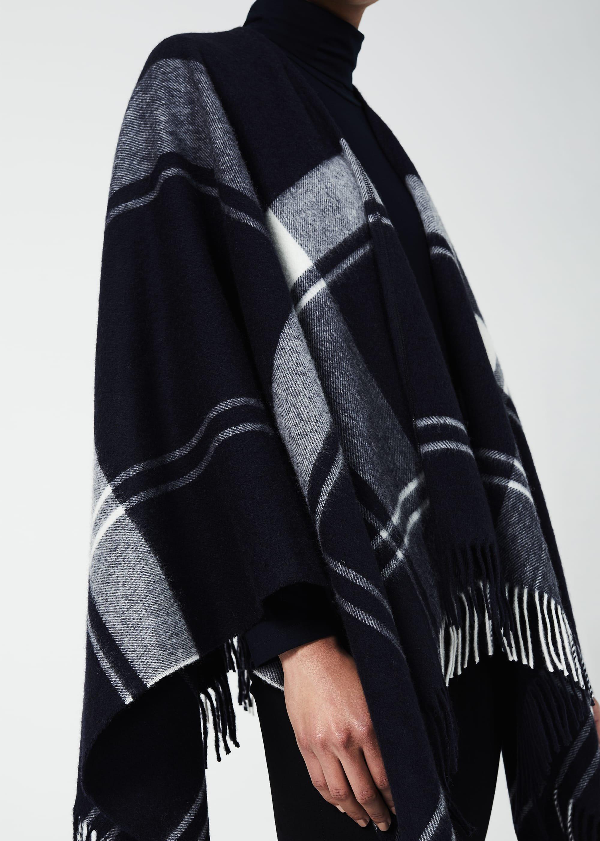 Lori Wool Check Cape, Navy Ivory, hi-res