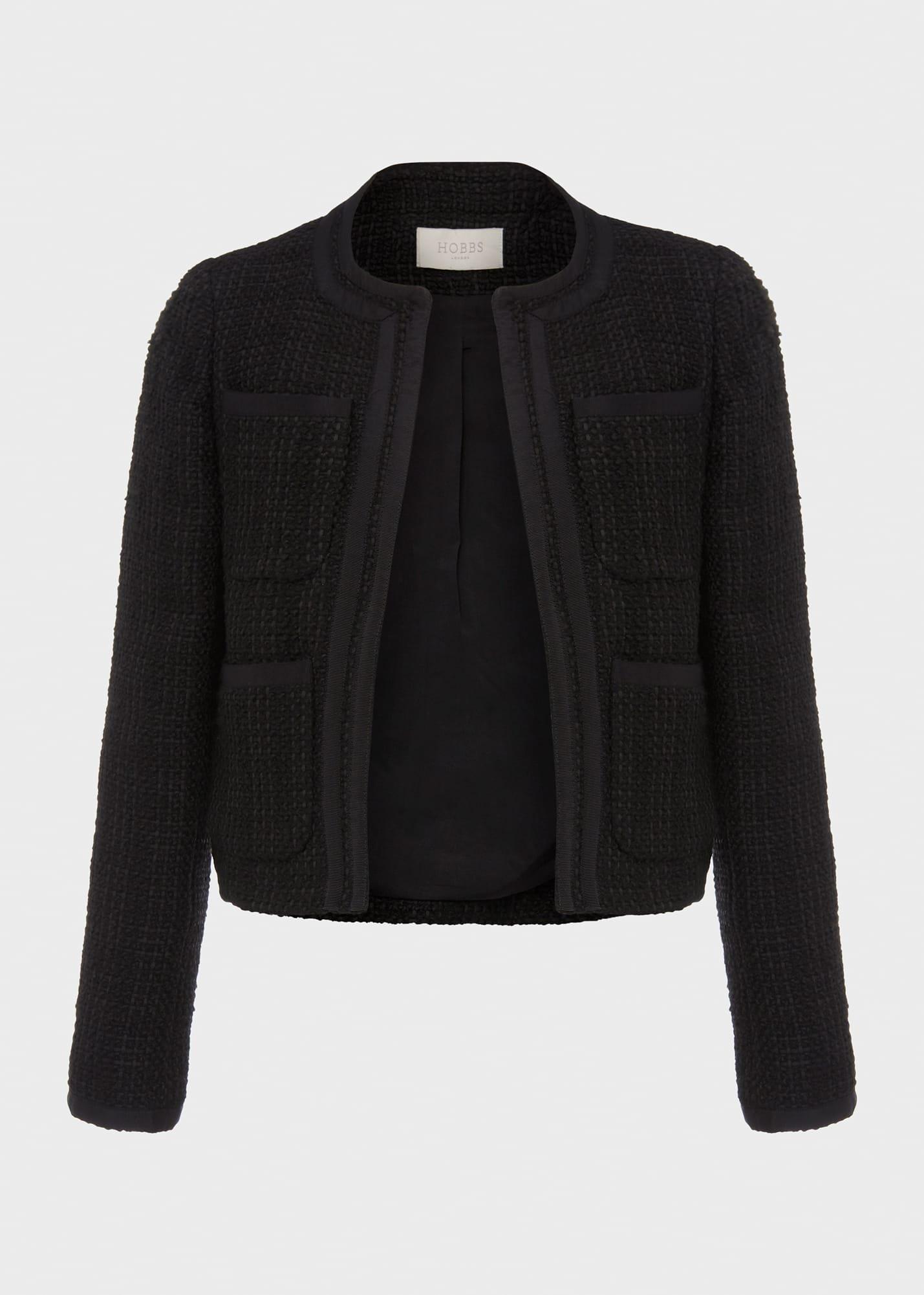 Estella Square Neck Tweed Jacket, Black, hi-res