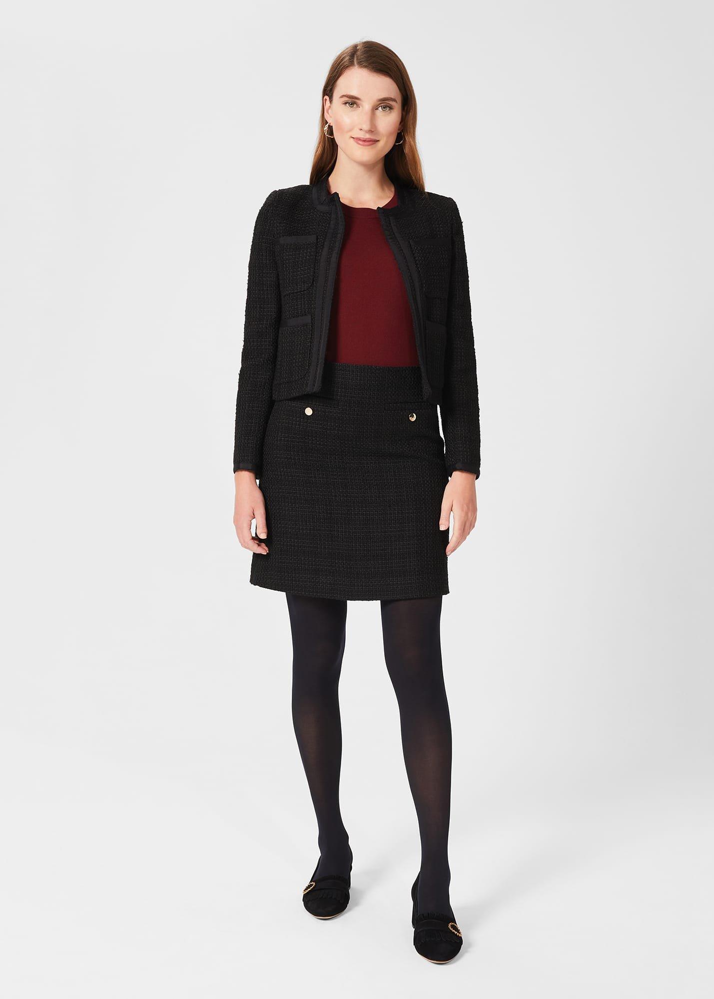 Estella Square Neck Tweed Jacket, Black, hi-res