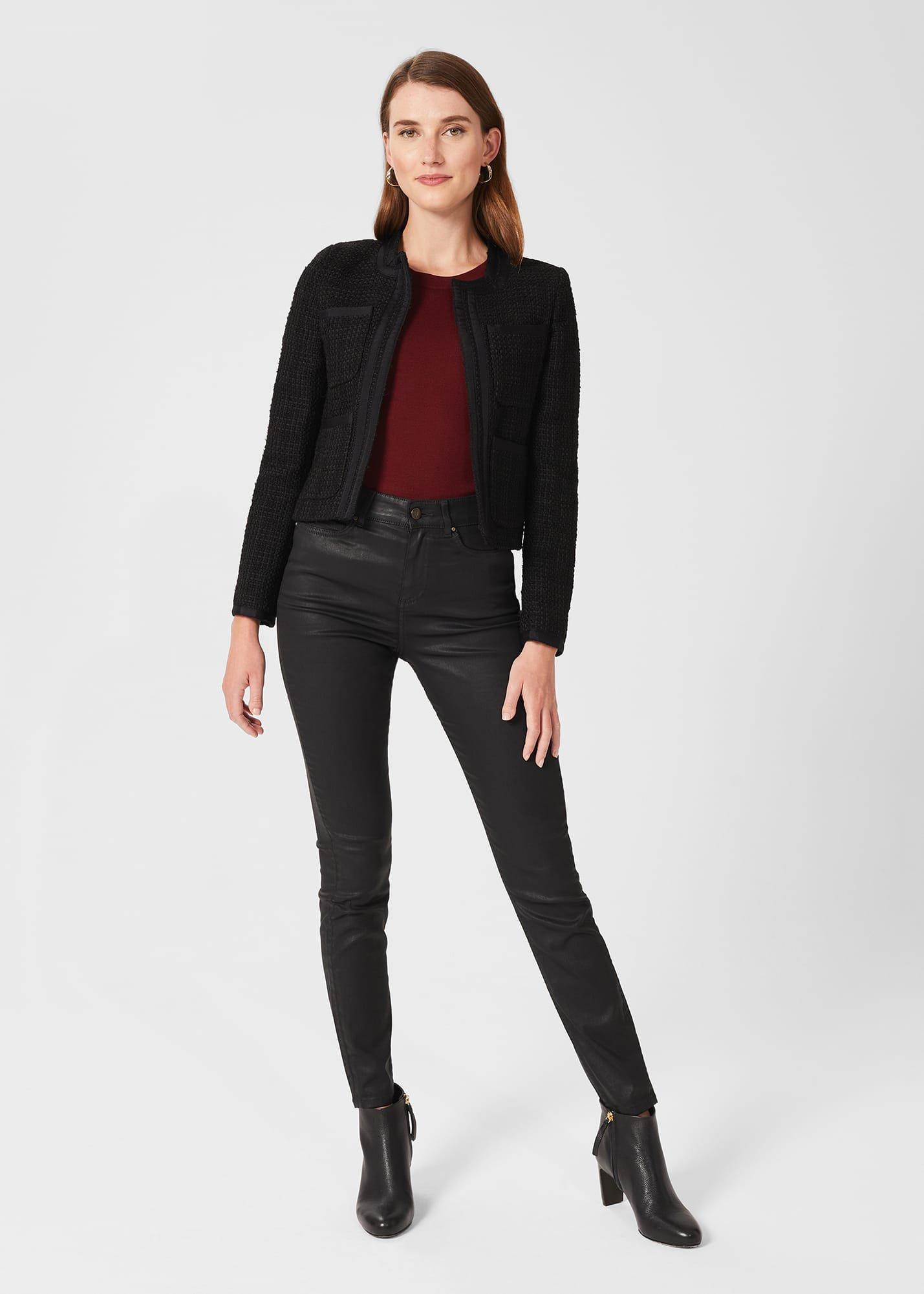 Estella Square Neck Tweed Jacket, Black, hi-res