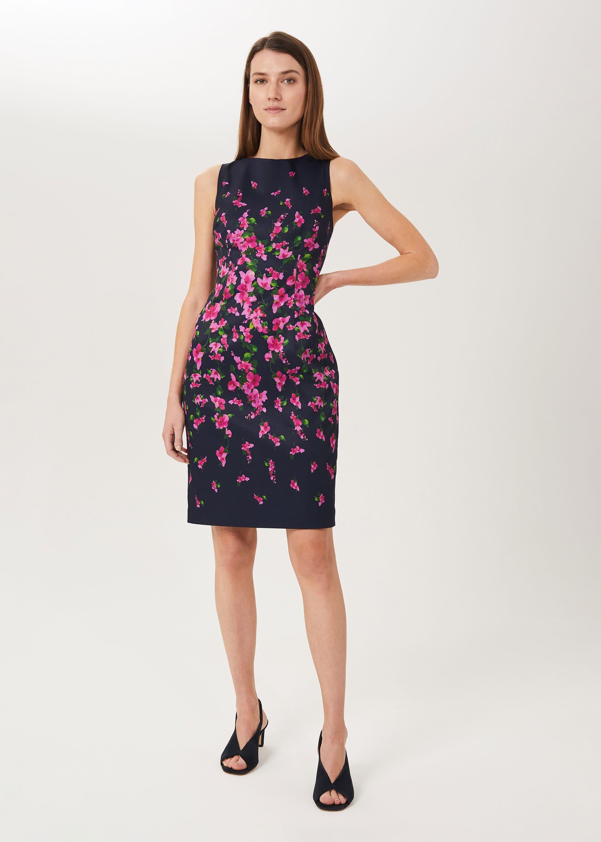 Moira Floral Shift Dress, Navy Fuchsia, hi-res