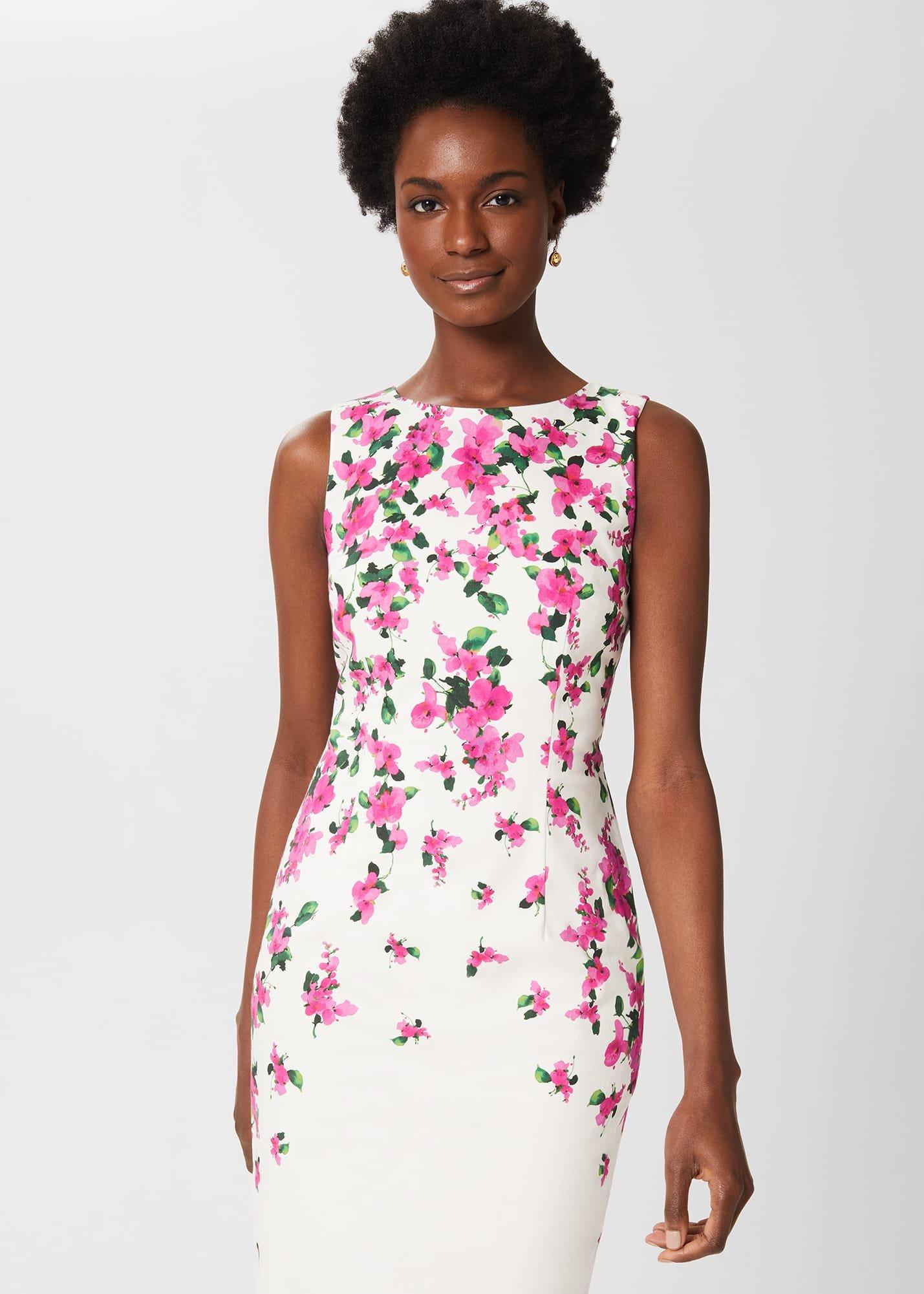 Fiona Cotton Blend Shift Dress, Ivory Fuchsia, hi-res