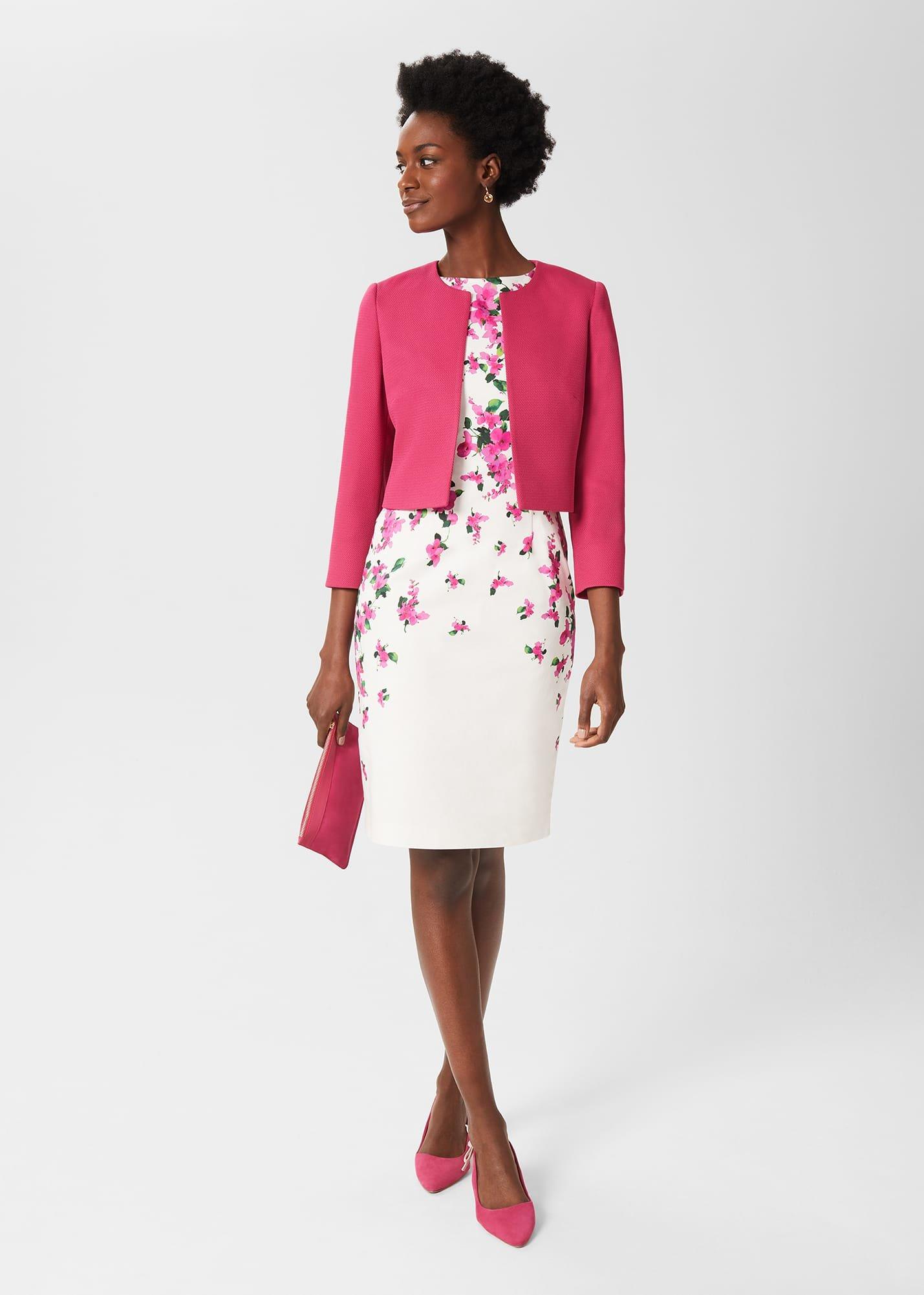 Fiona Cotton Blend Shift Dress, Ivory Fuchsia, hi-res