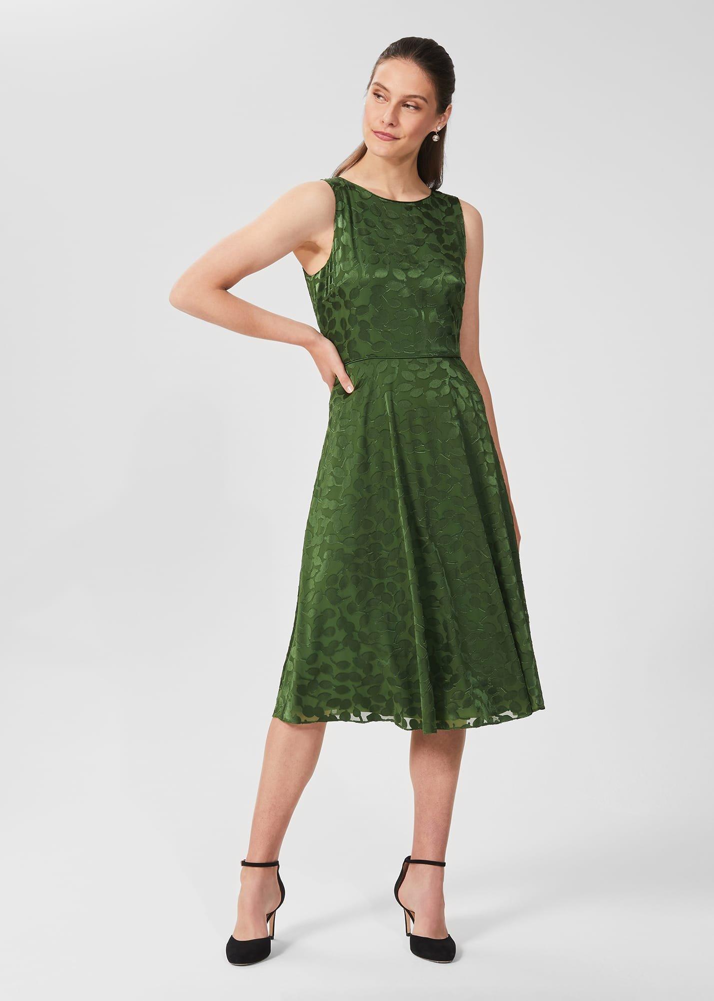 Adaline Jacquard Fit And Flare Dress, Fern Green, hi-res