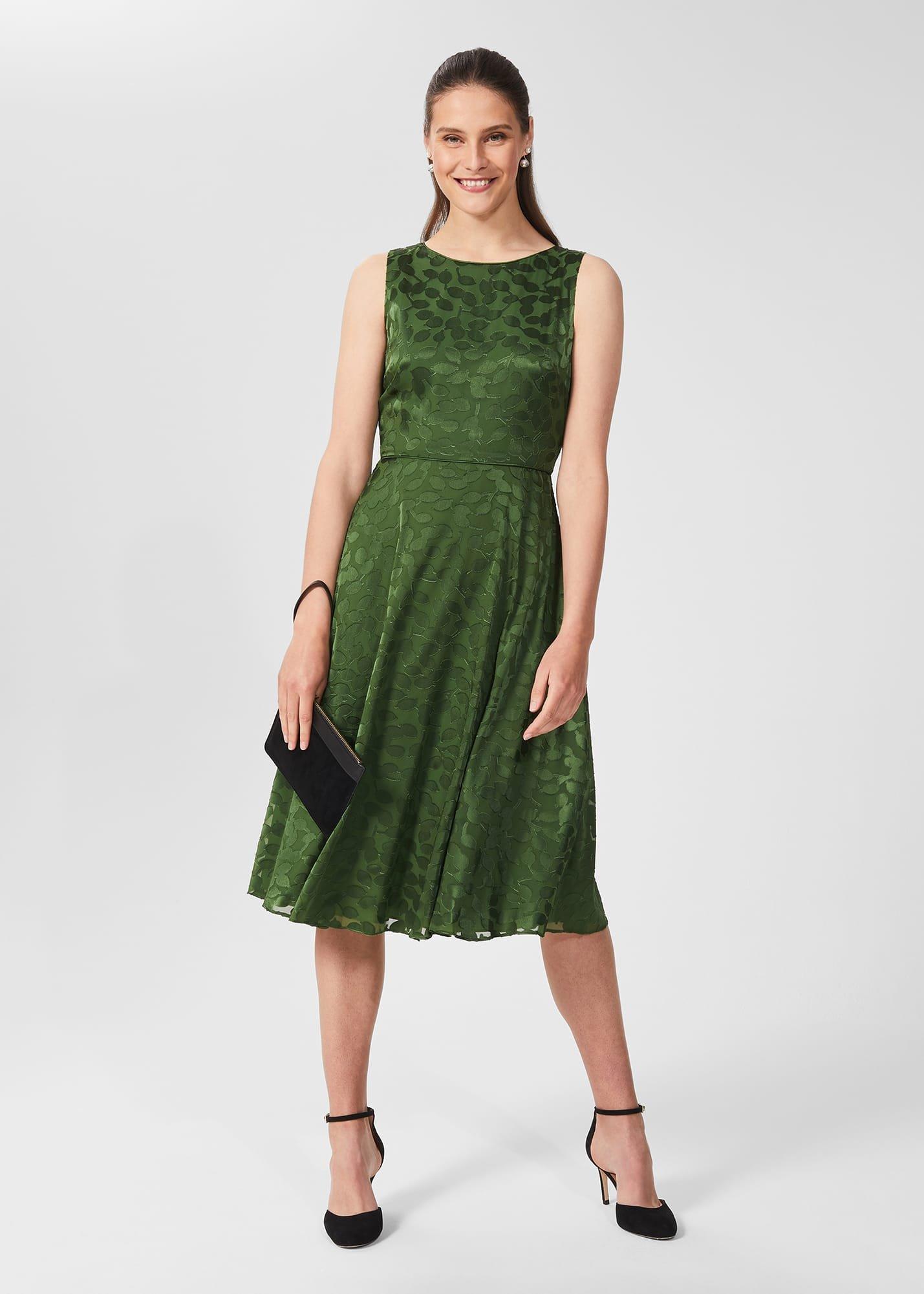 Adaline Jacquard Fit And Flare Dress, Fern Green, hi-res