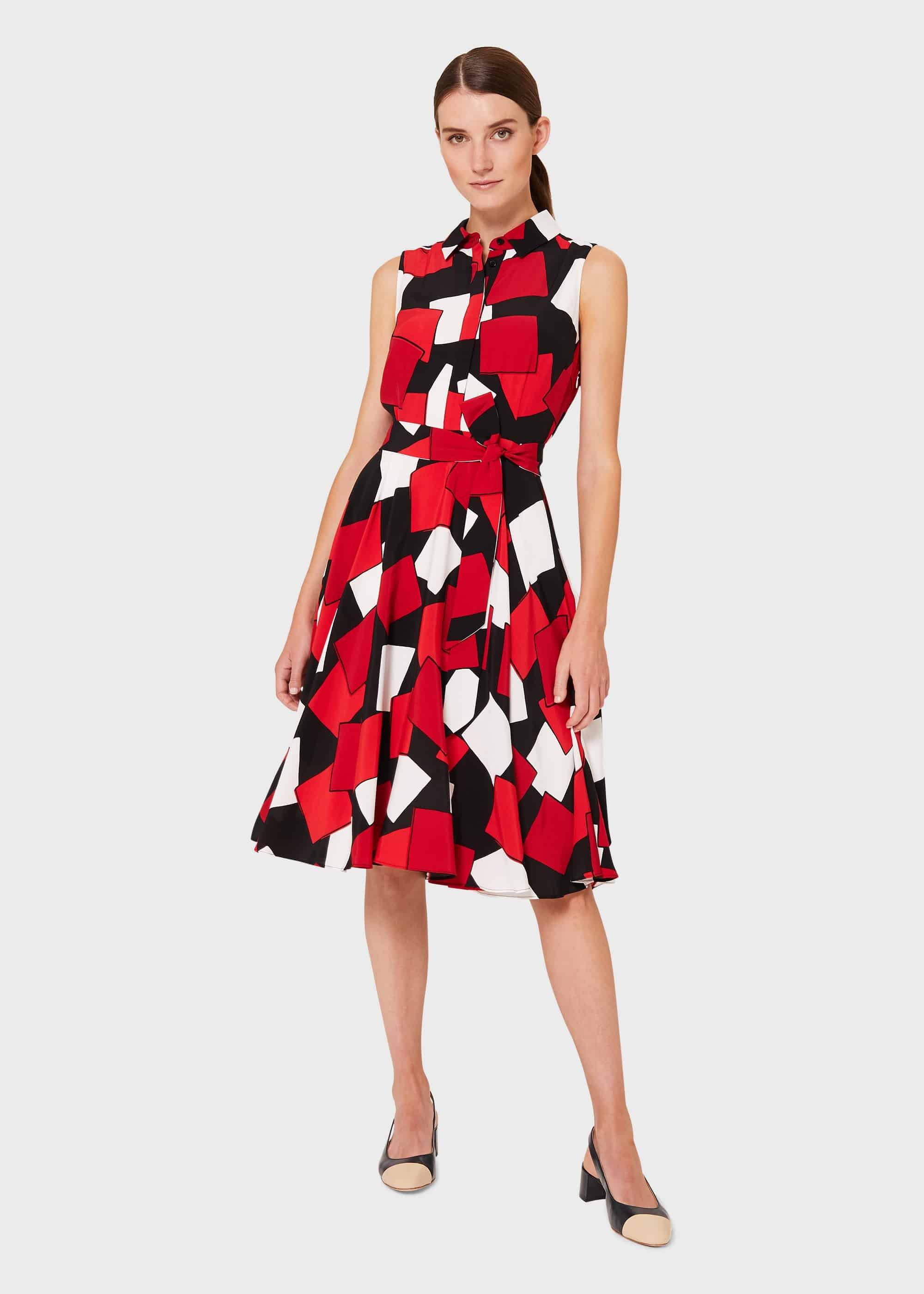 Belinda Geometric Fit And Flare Dress, Red Multi, hi-res
