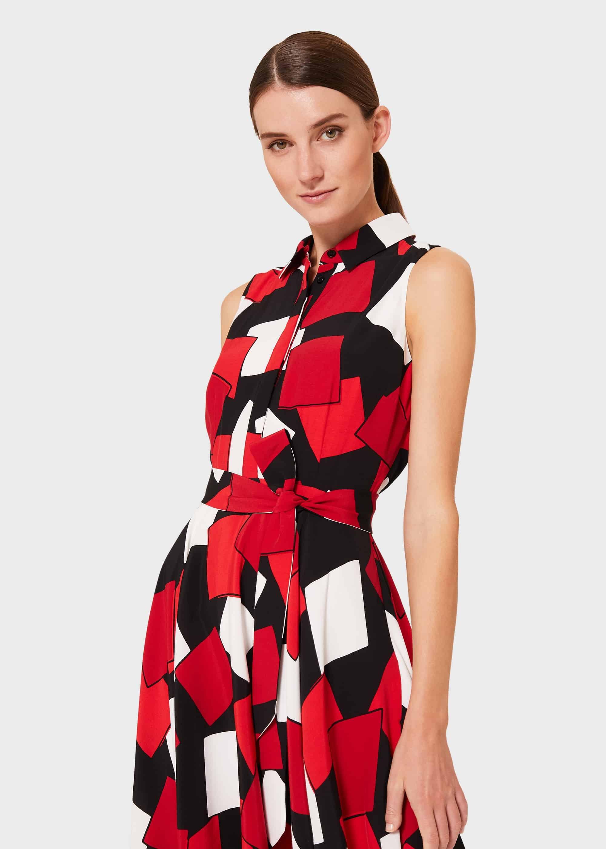 Belinda Geometric Fit And Flare Dress, Red Multi, hi-res