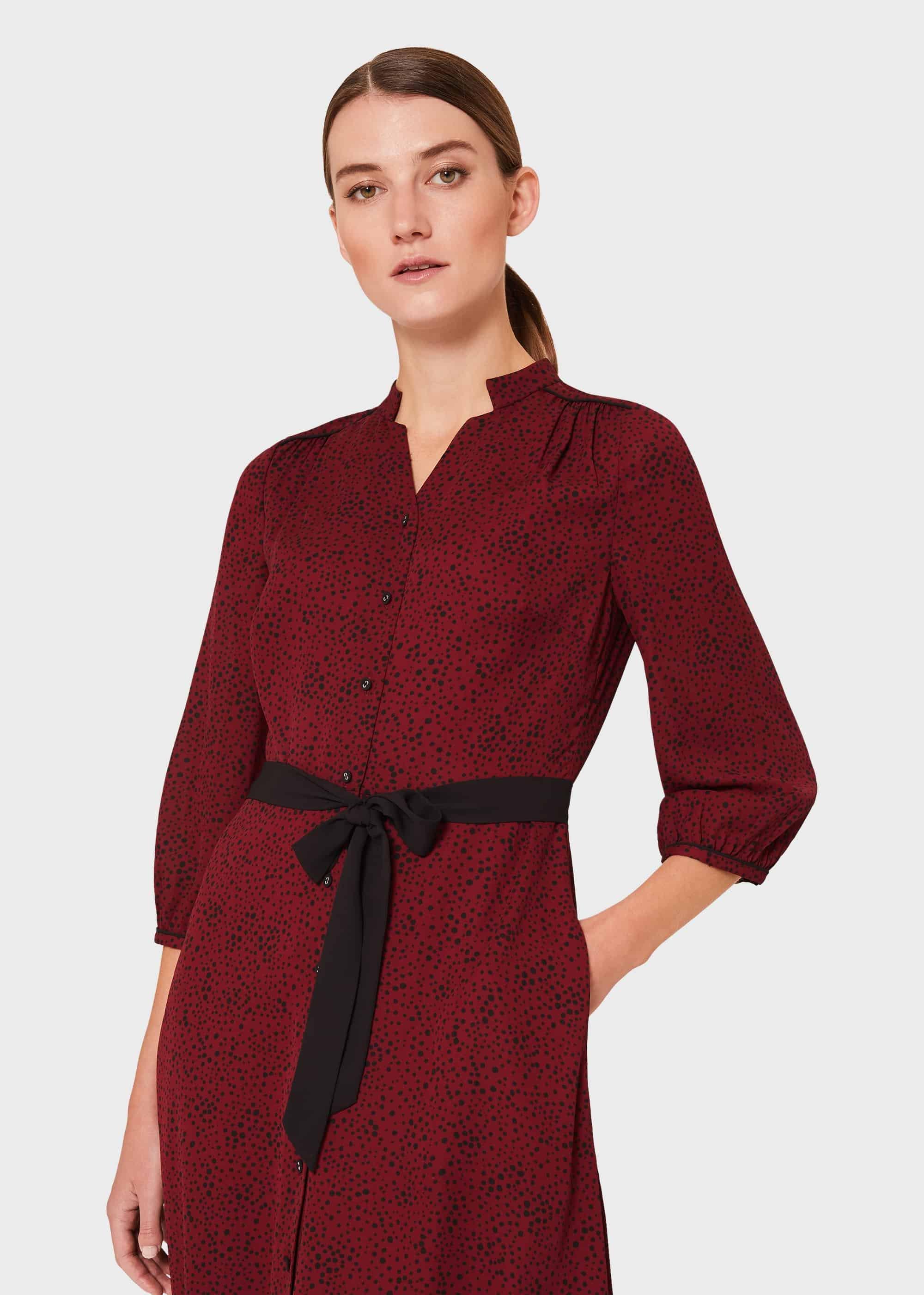 Cece Crepe Shirt Dress, Merlot Black, hi-res