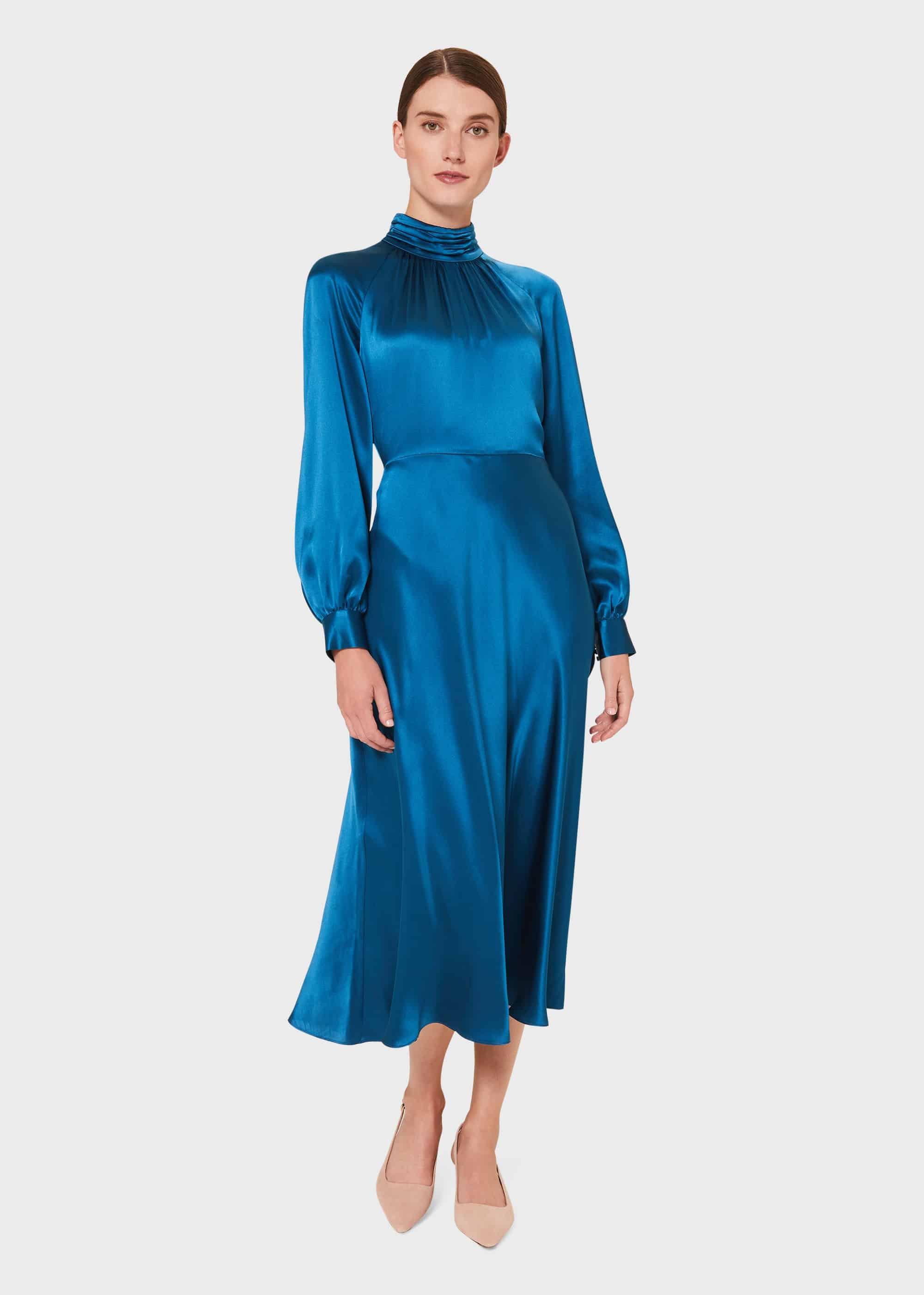 Haisley Silk Dress, Kingfisher Blue, hi-res