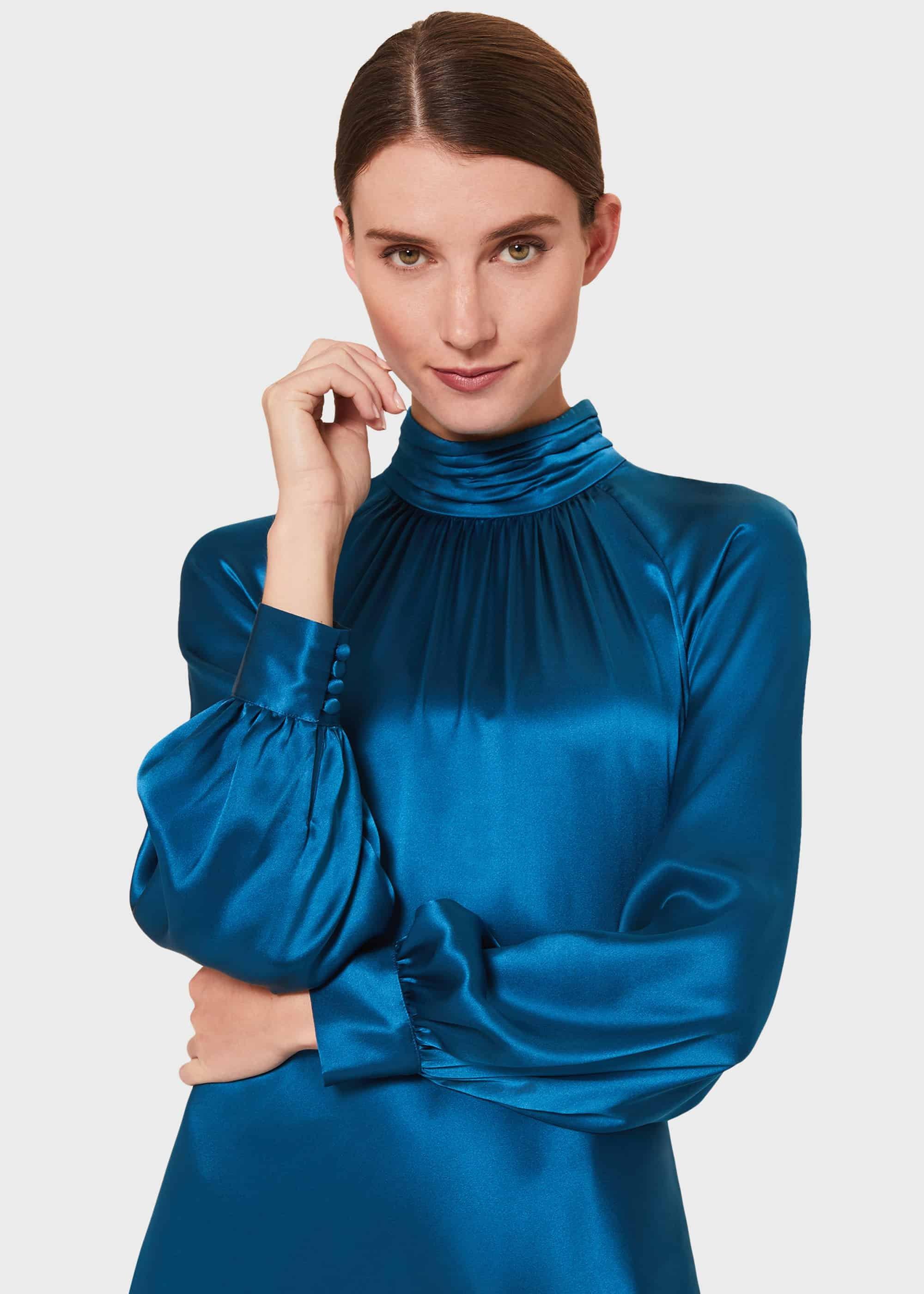 Haisley Silk Dress, Kingfisher Blue, hi-res