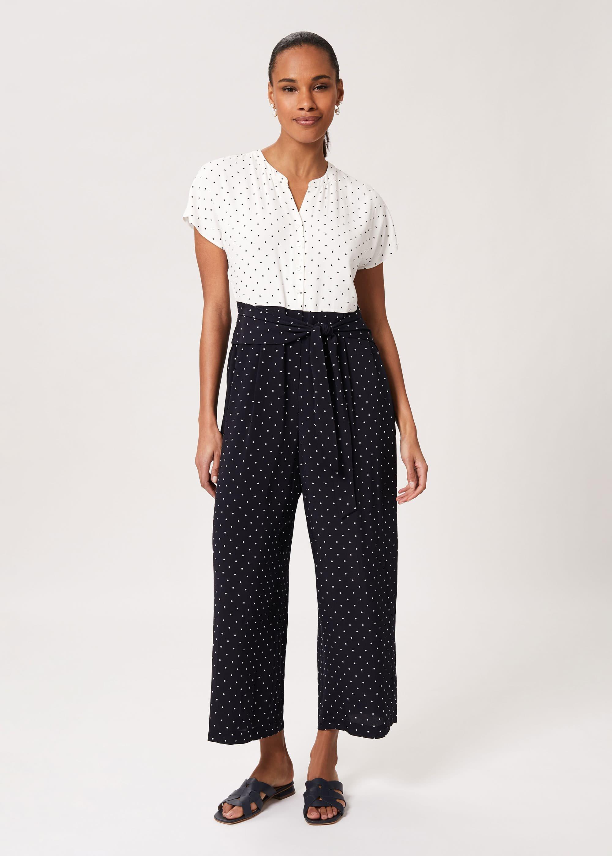 Caitlyn Spot Cropped Jumpsuit, Navy Ivory, hi-res