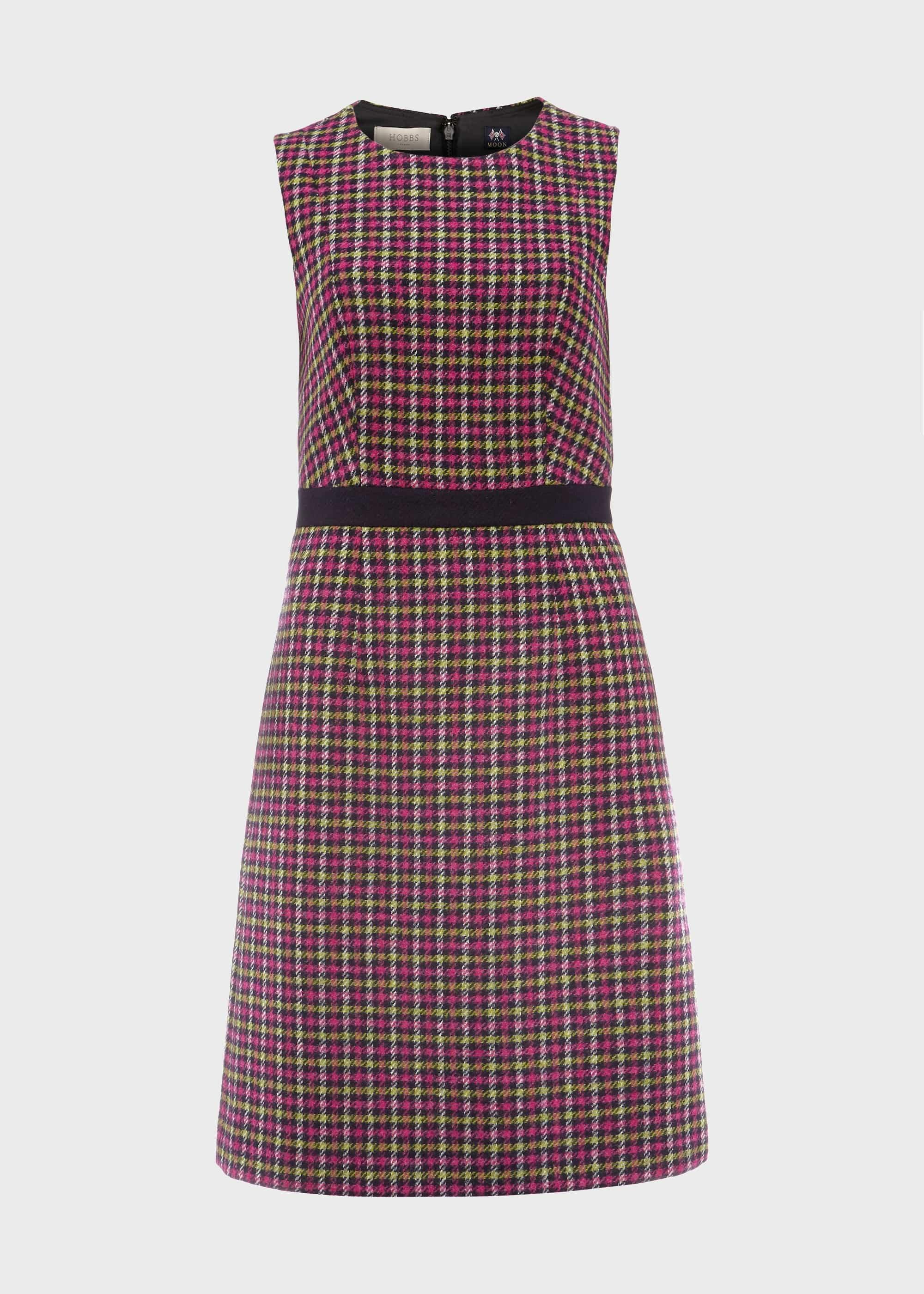 Penelope Wool Check Shift Dress, Pink Lime Green, hi-res